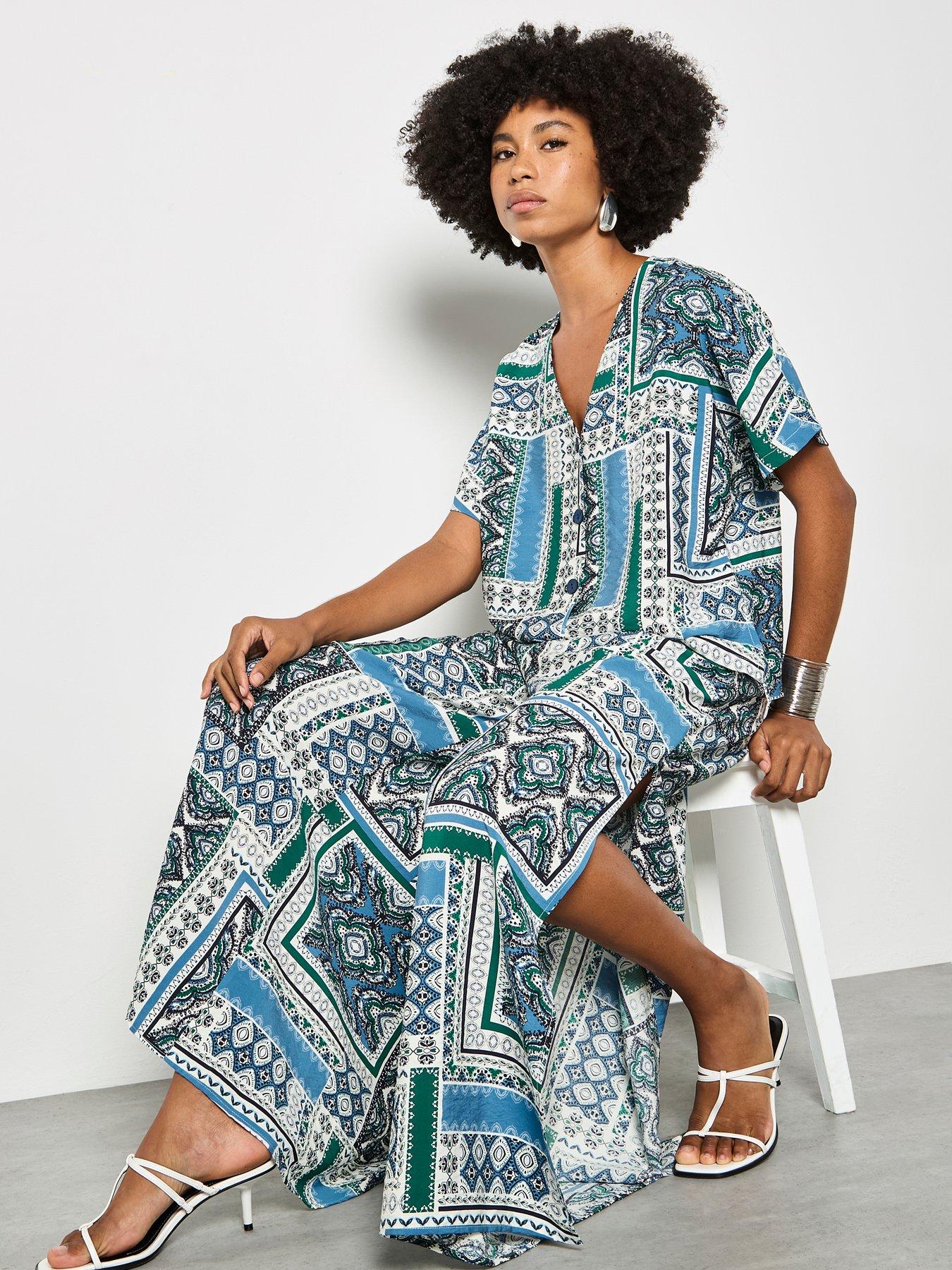 Image 6 of 6 of Apricot Apricot Scarf Print Side Split Trousers