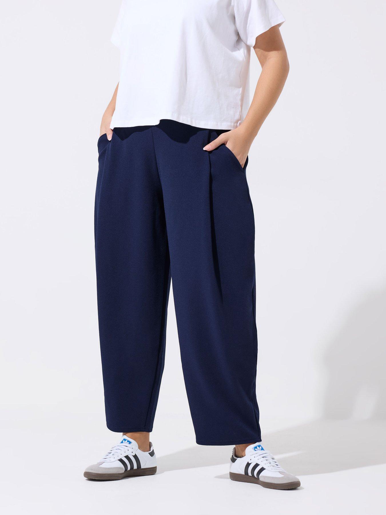 Image 1 of 4 of Yours Curve Barrel Pleat Trousers - Navy