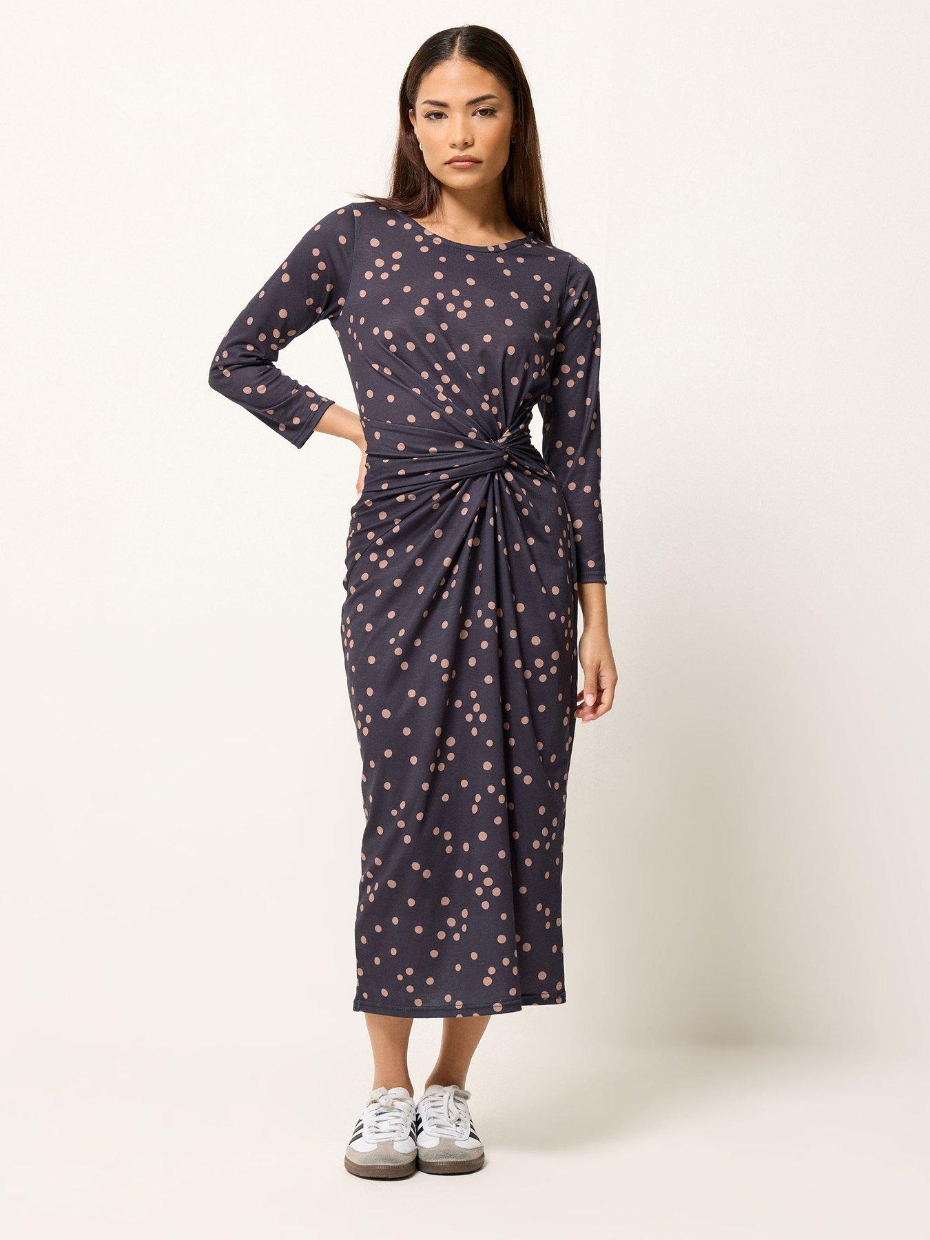 PixieGirl Petite Spot Print Twist Waist Maxi Dress