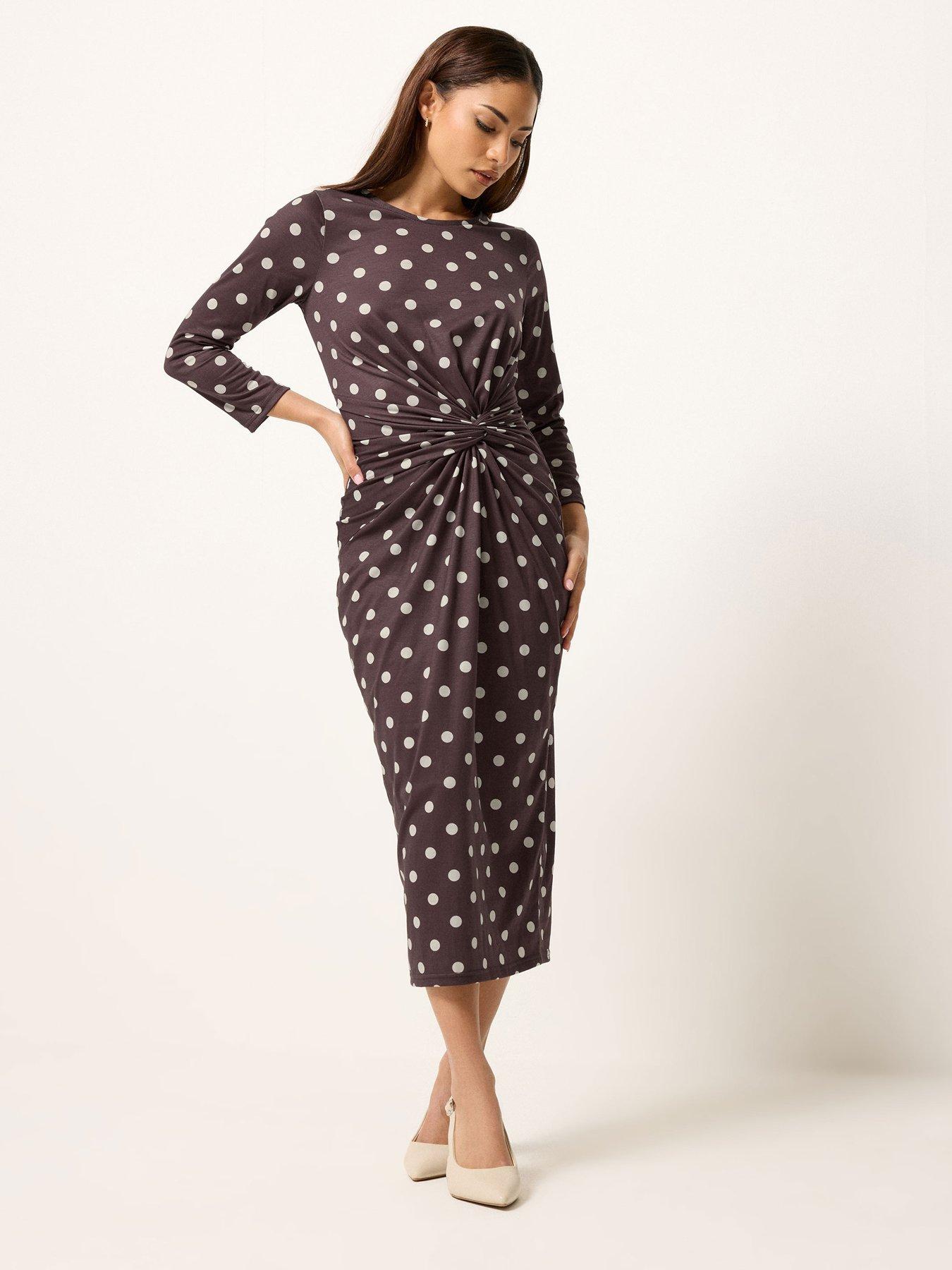PixieGirl Petite Spot Print Twist Waist Maxi Dress
