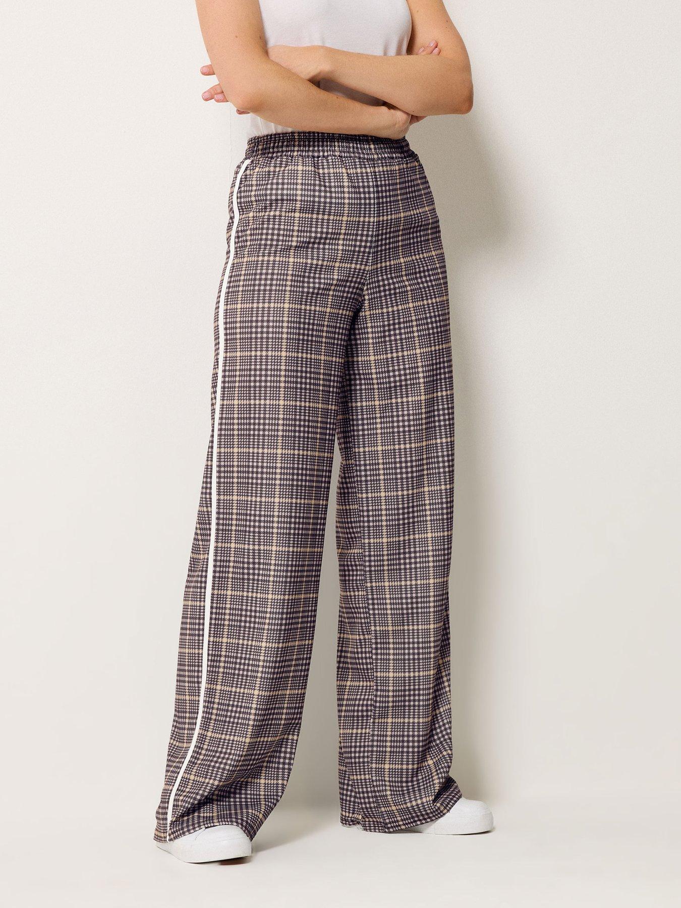 Long Tall Sally Check Piped Wide Leg Trouser 36" - Brown