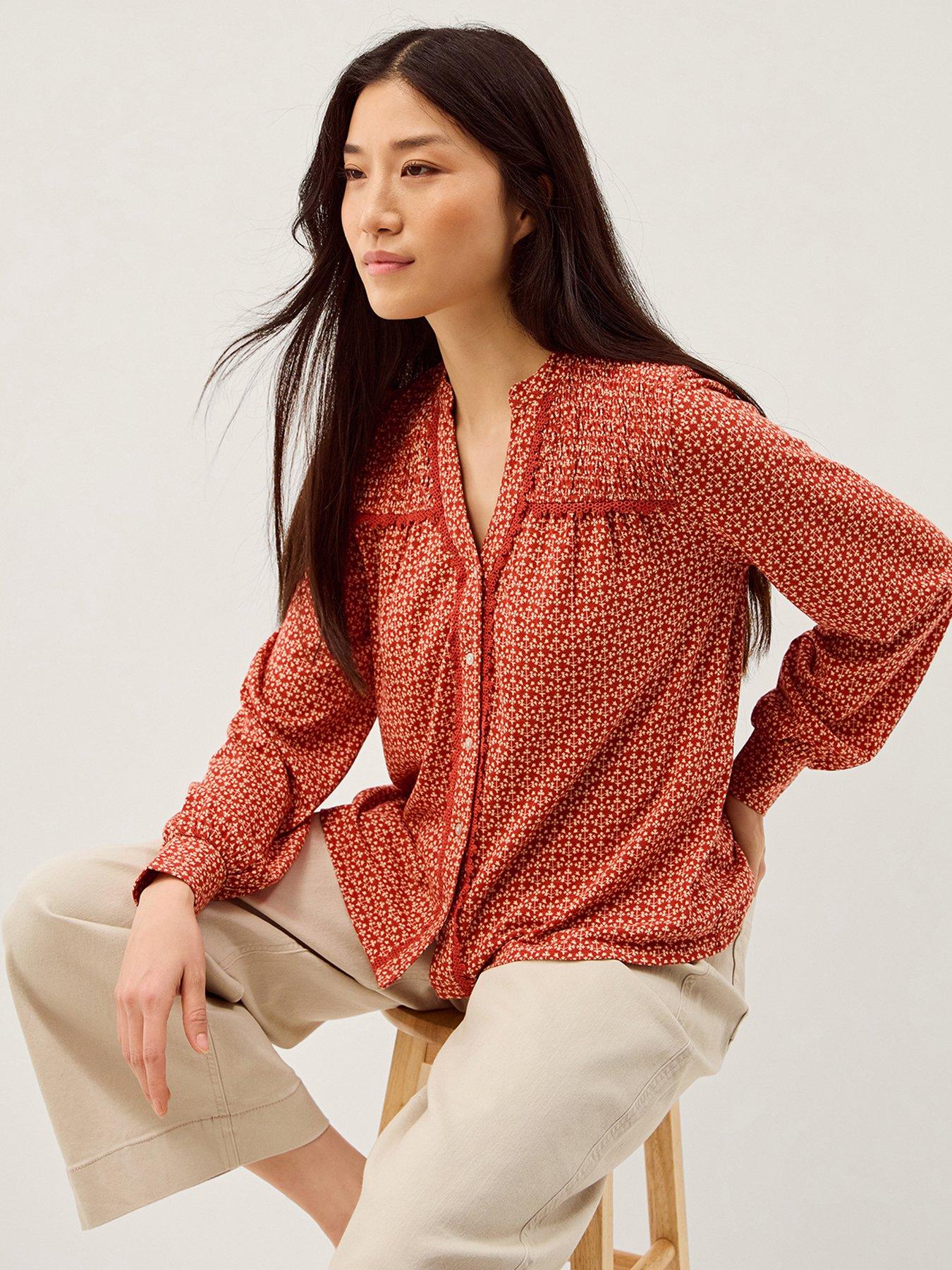 Image 1 of 5 of Monsoon Palmer Print Jersey Top - Red