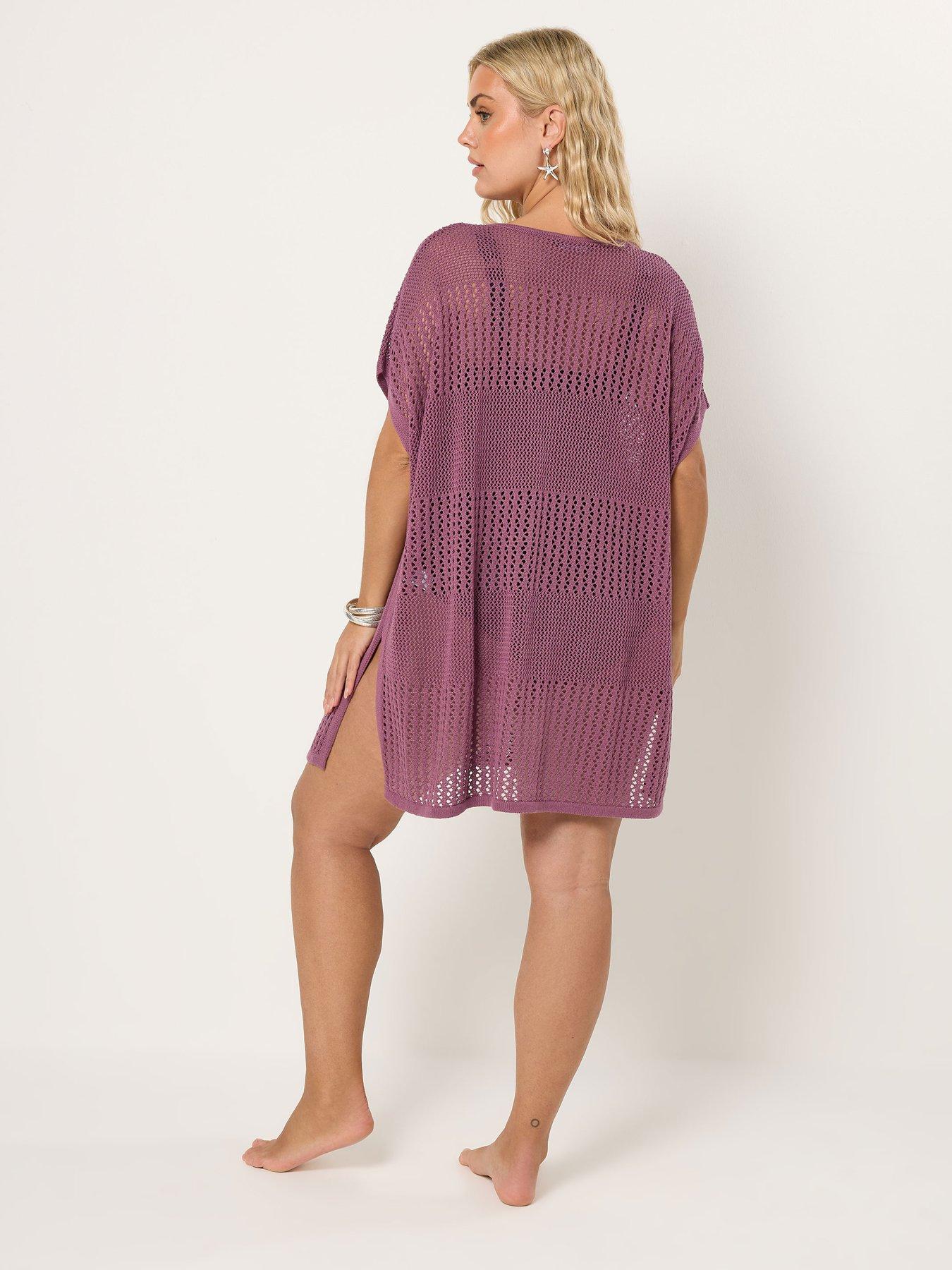 Image 2 of 5 of Yours Curve Crochet Beach Cover Up - Pink