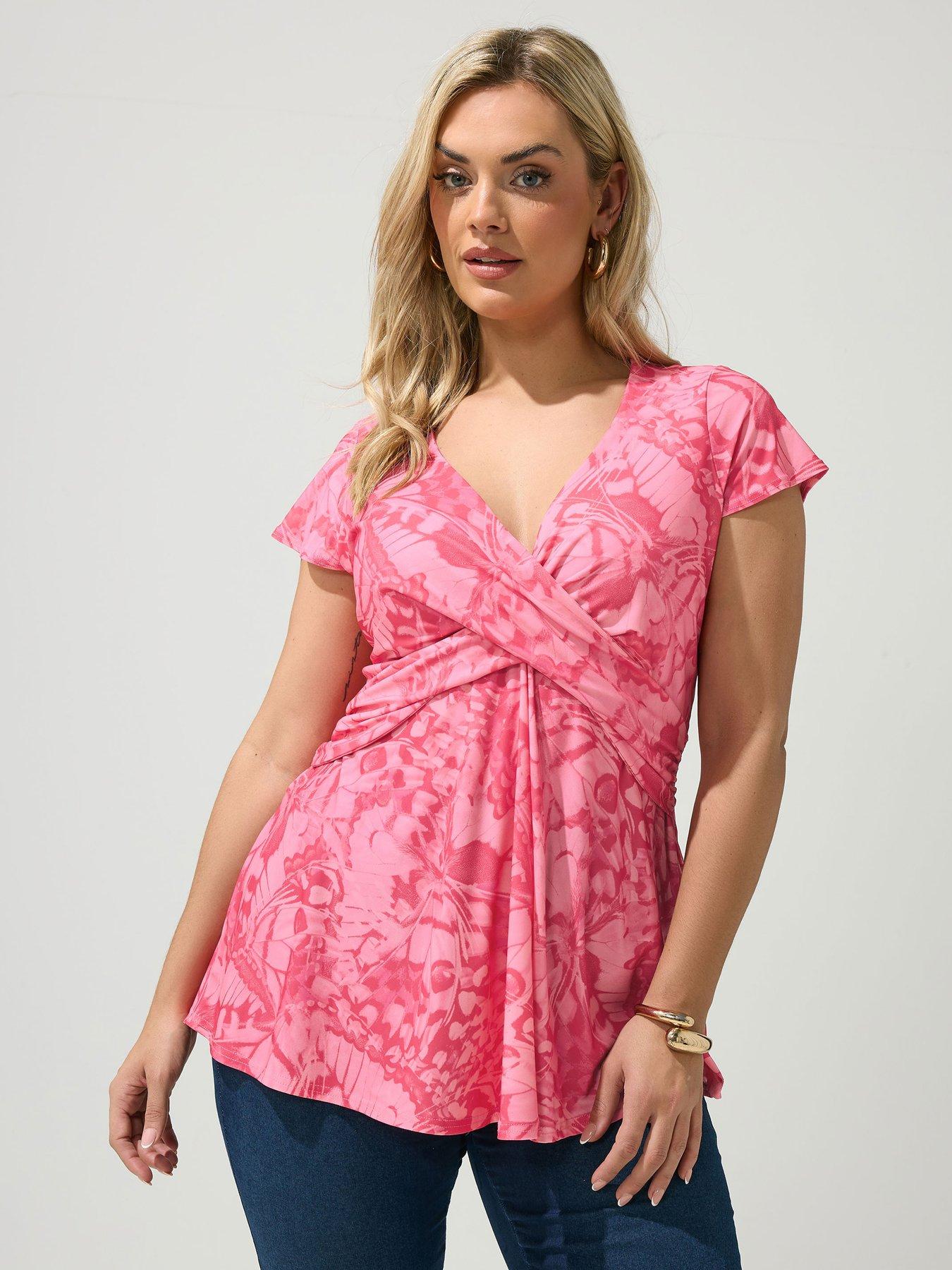 Image 1 of 5 of Yours Curve Abstract Butterfly Wrap Front Top