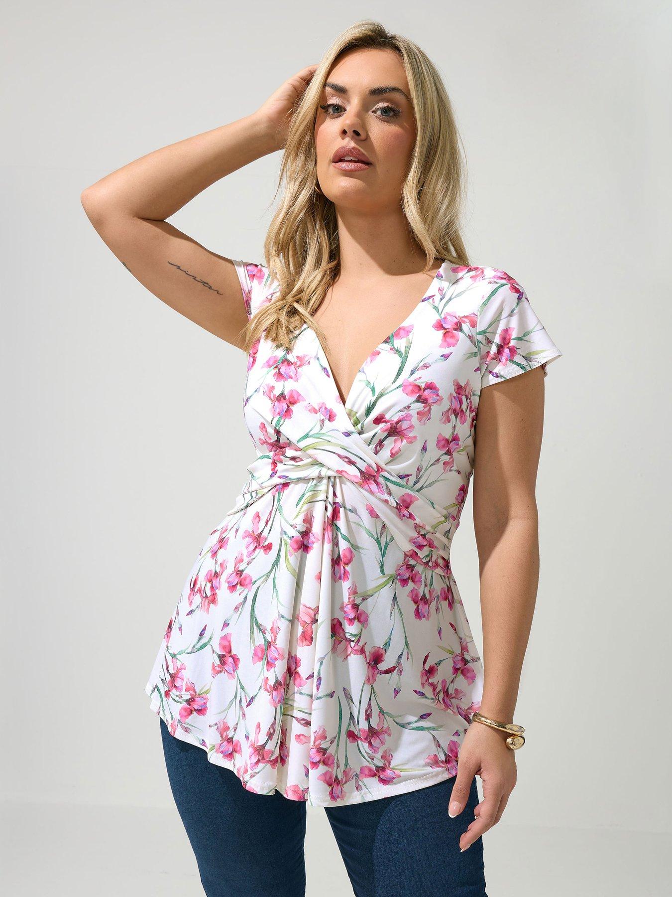 Image 1 of 5 of Yours Curve Floral Wrap Front Top