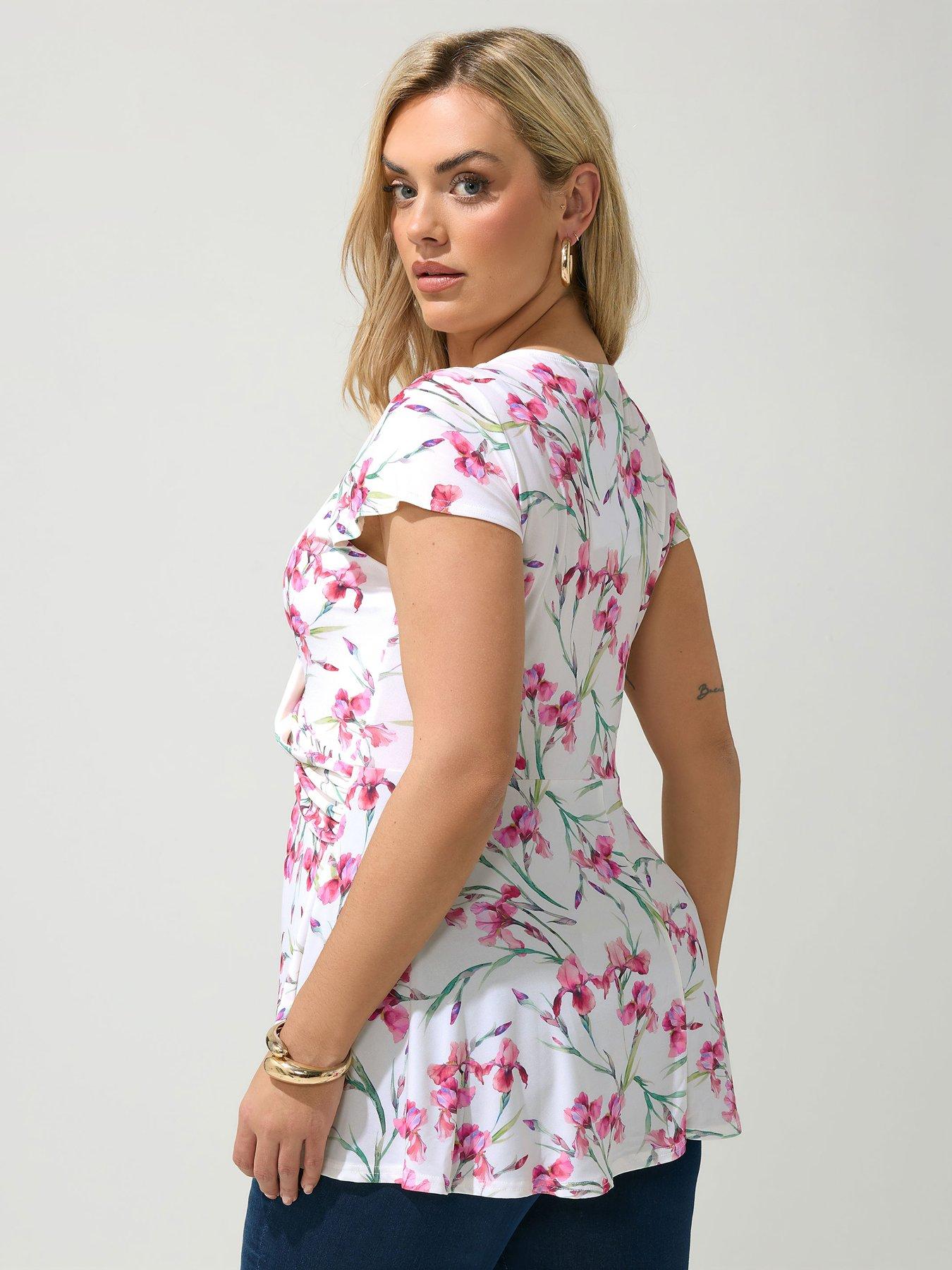 Image 2 of 5 of Yours Curve Floral Wrap Front Top