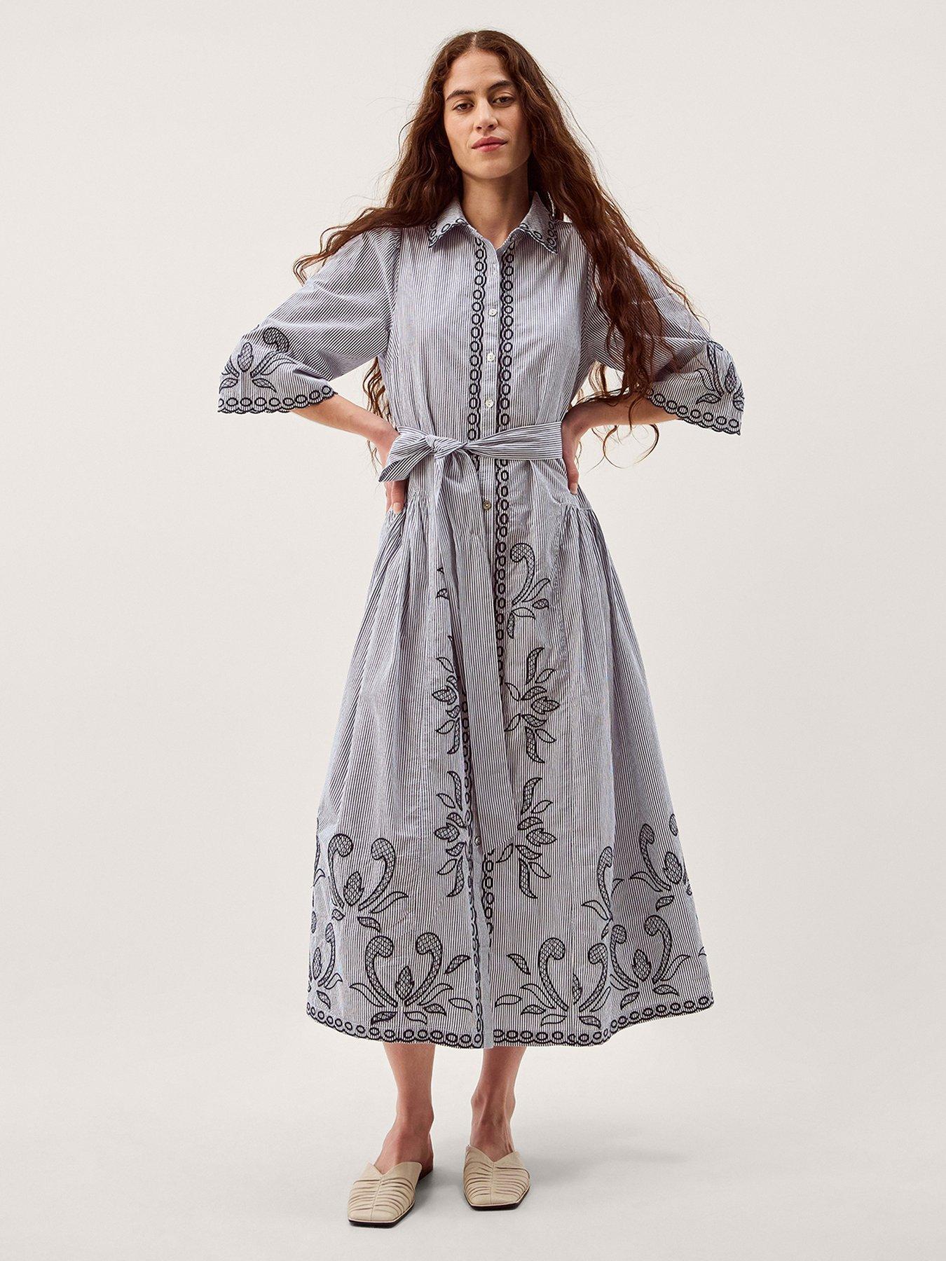 Image 1 of 5 of Monsoon Kirsty Embroidered Dress - Blue