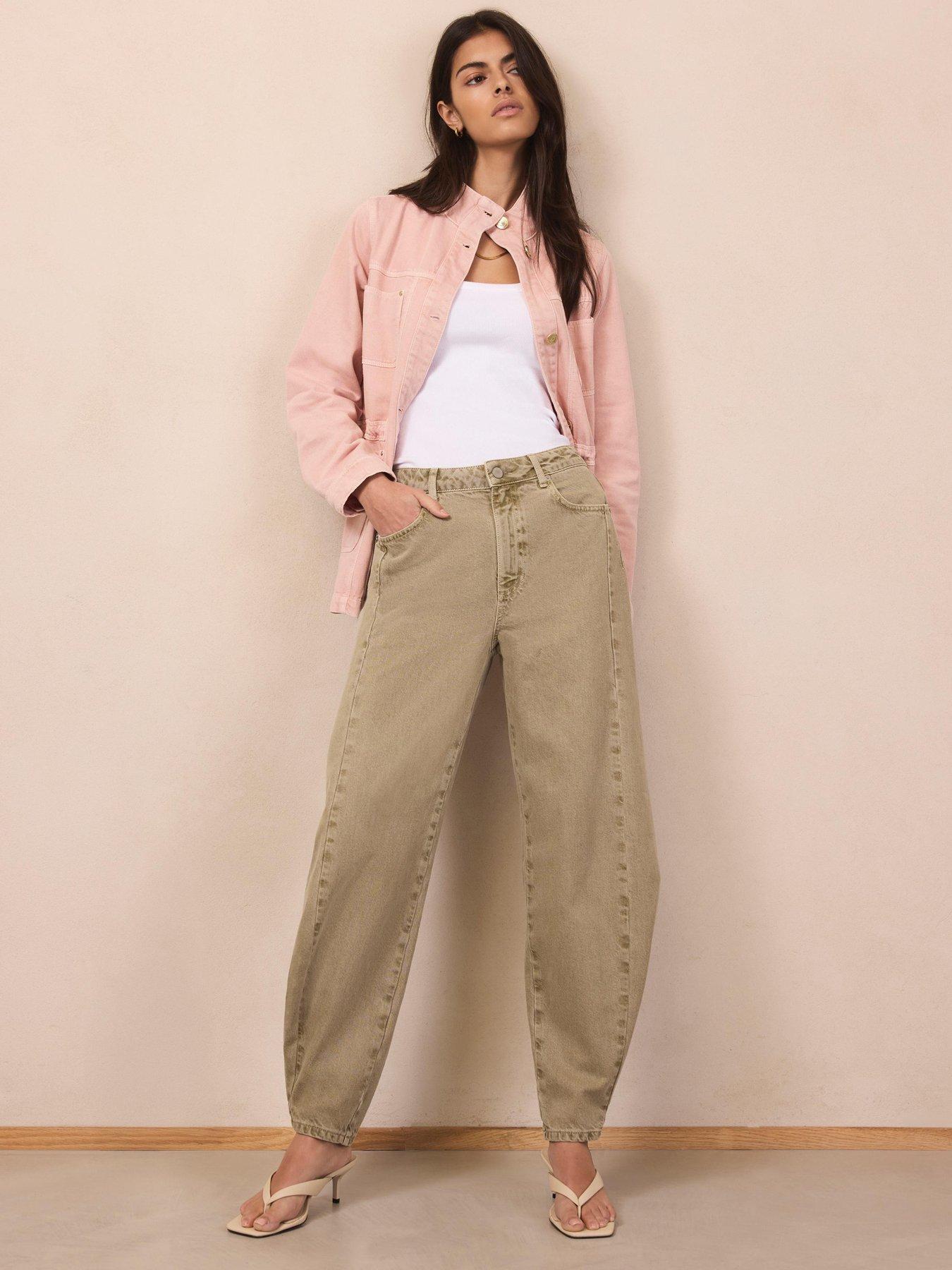 Image 1 of 6 of Mint Velvet Khaki Popper Balloon Jeans - Green