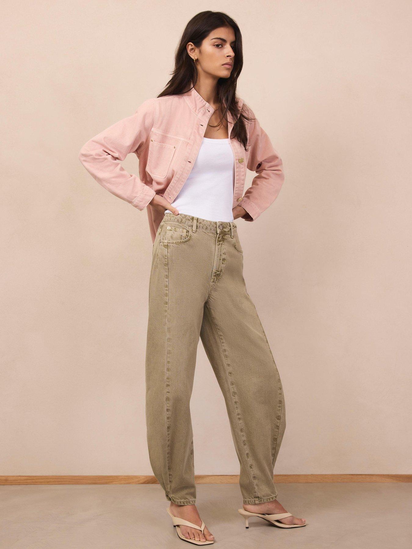 Image 4 of 6 of Mint Velvet Khaki Popper Balloon Jeans - Green