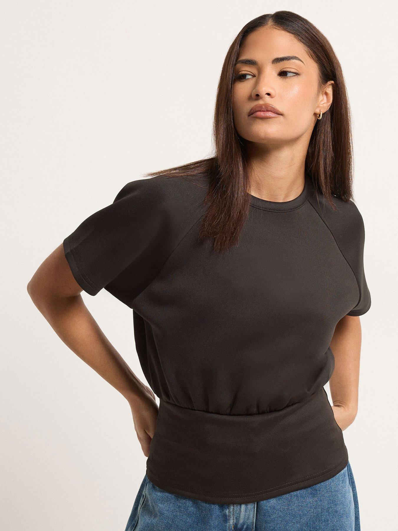 pixiegirl-petite-scuba-raglan-top-brownfront