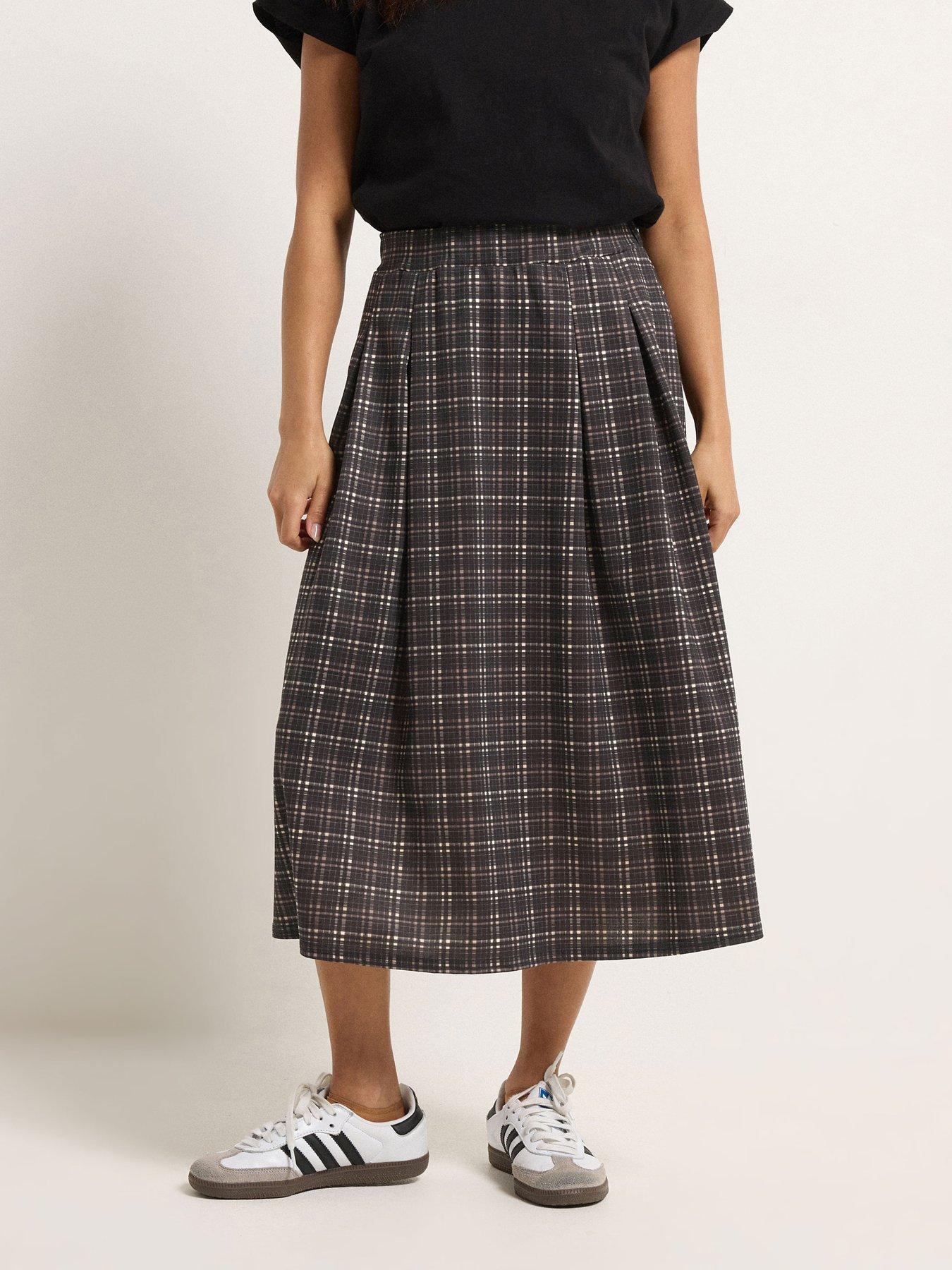 PixieGirl Petite Check Midi Skirt - Brown