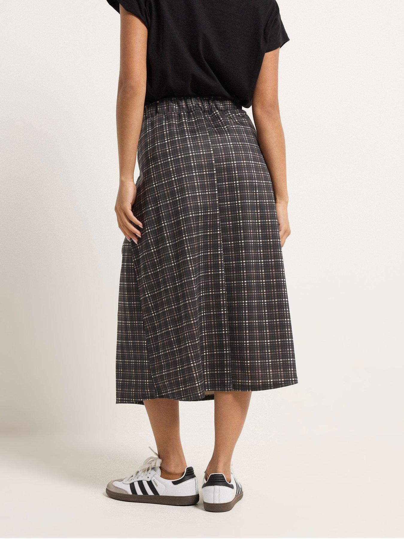 Image 2 of 5 of PixieGirl Petite Check Midi Skirt - Brown