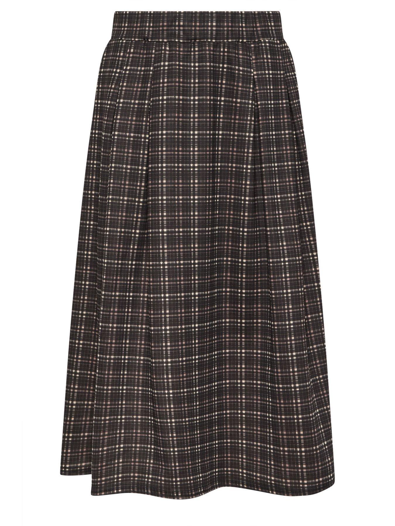 Image 5 of 5 of PixieGirl Petite Check Midi Skirt - Brown