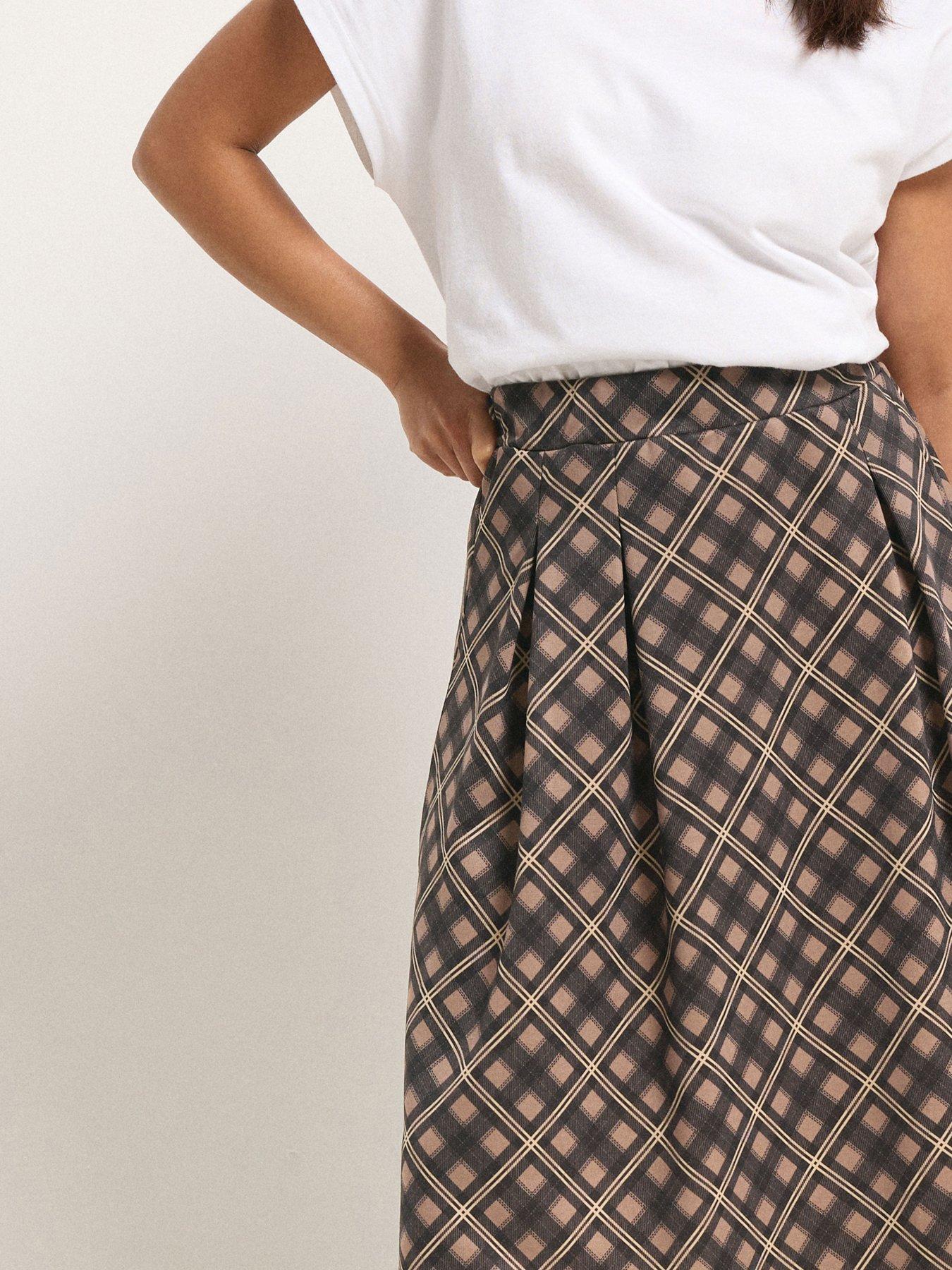 Image 4 of 5 of PixieGirl Petite Large Check Midi Skirt - Brown