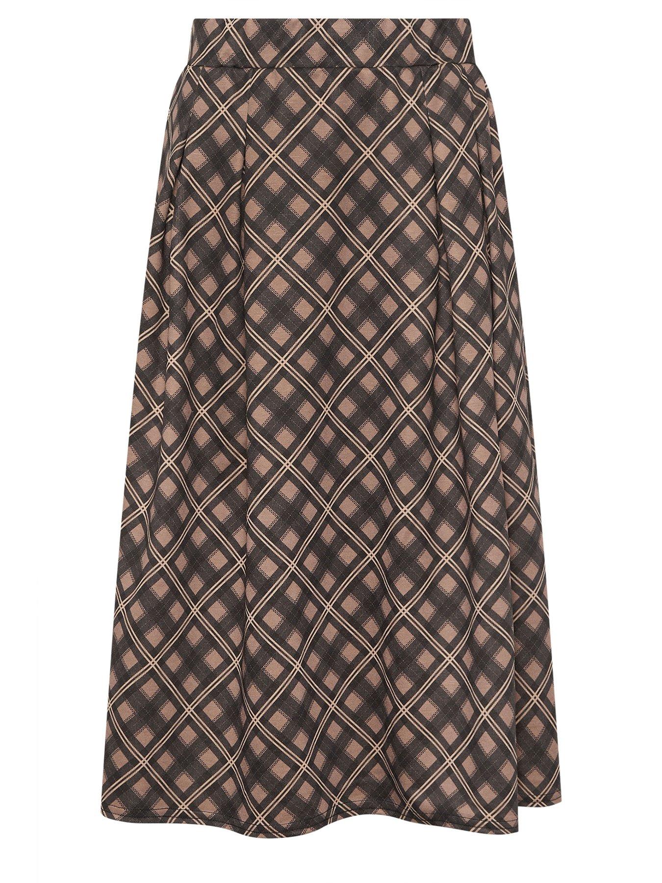 Image 5 of 5 of PixieGirl Petite Large Check Midi Skirt - Brown