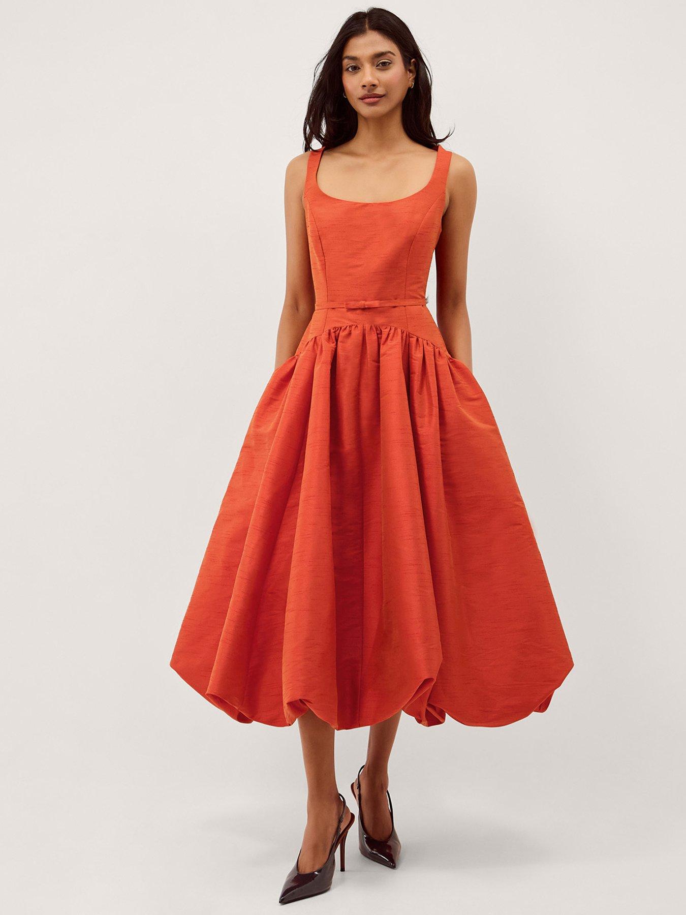 Image 1 of 6 of Monsoon Mila Dupion Dress - Orange
