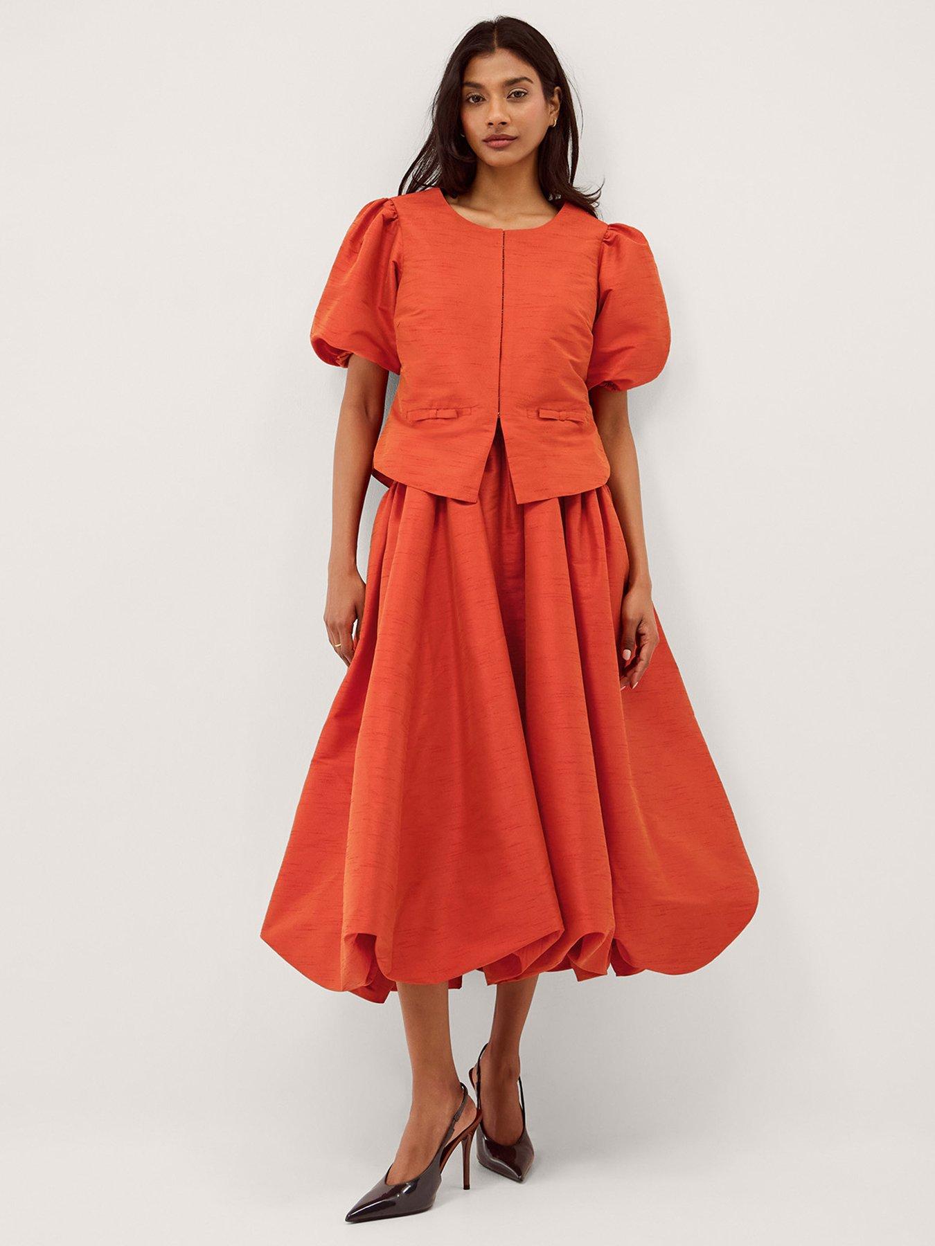 Image 3 of 6 of Monsoon Mila Dupion Dress - Orange