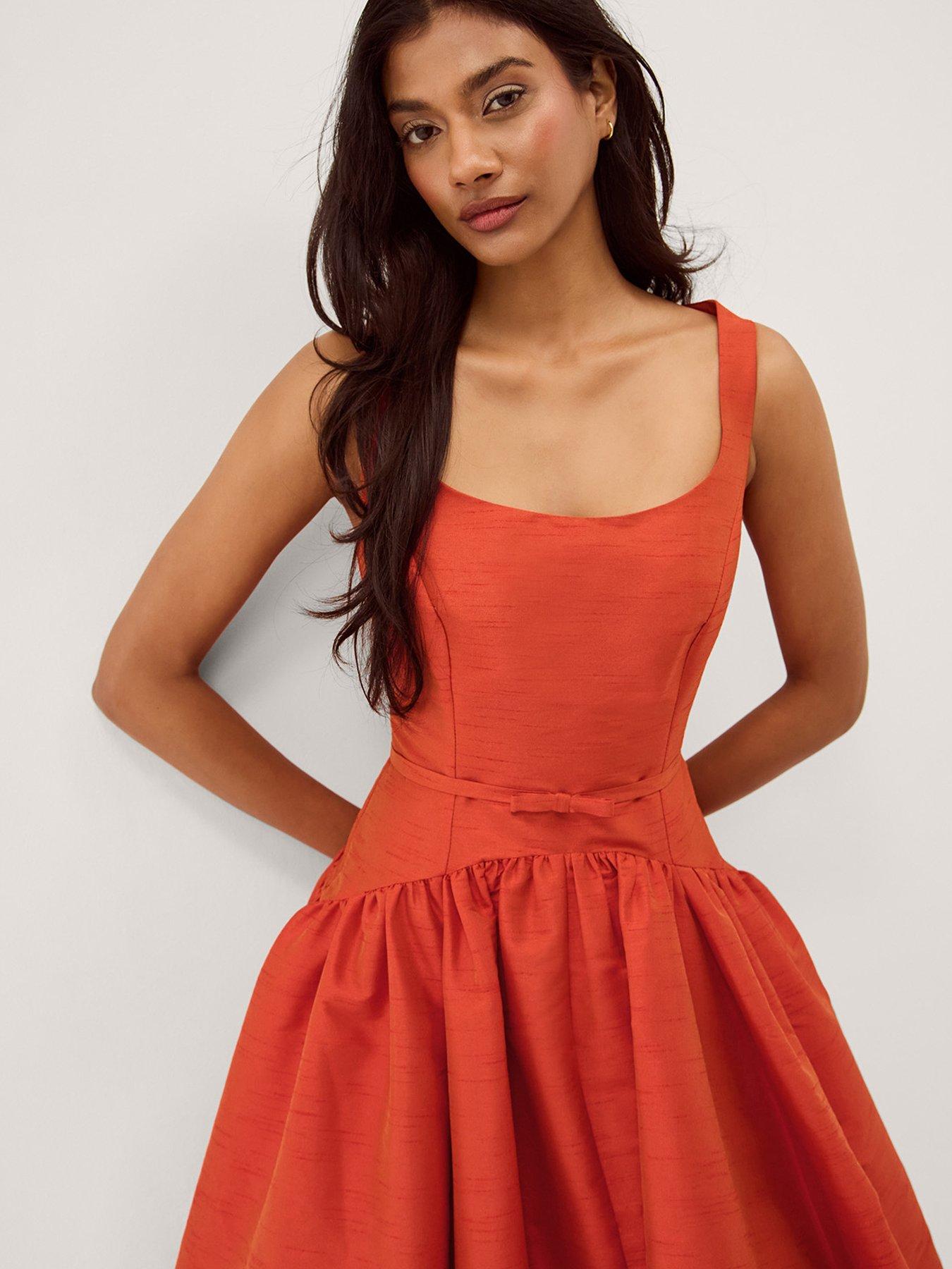 Image 4 of 6 of Monsoon Mila Dupion Dress - Orange
