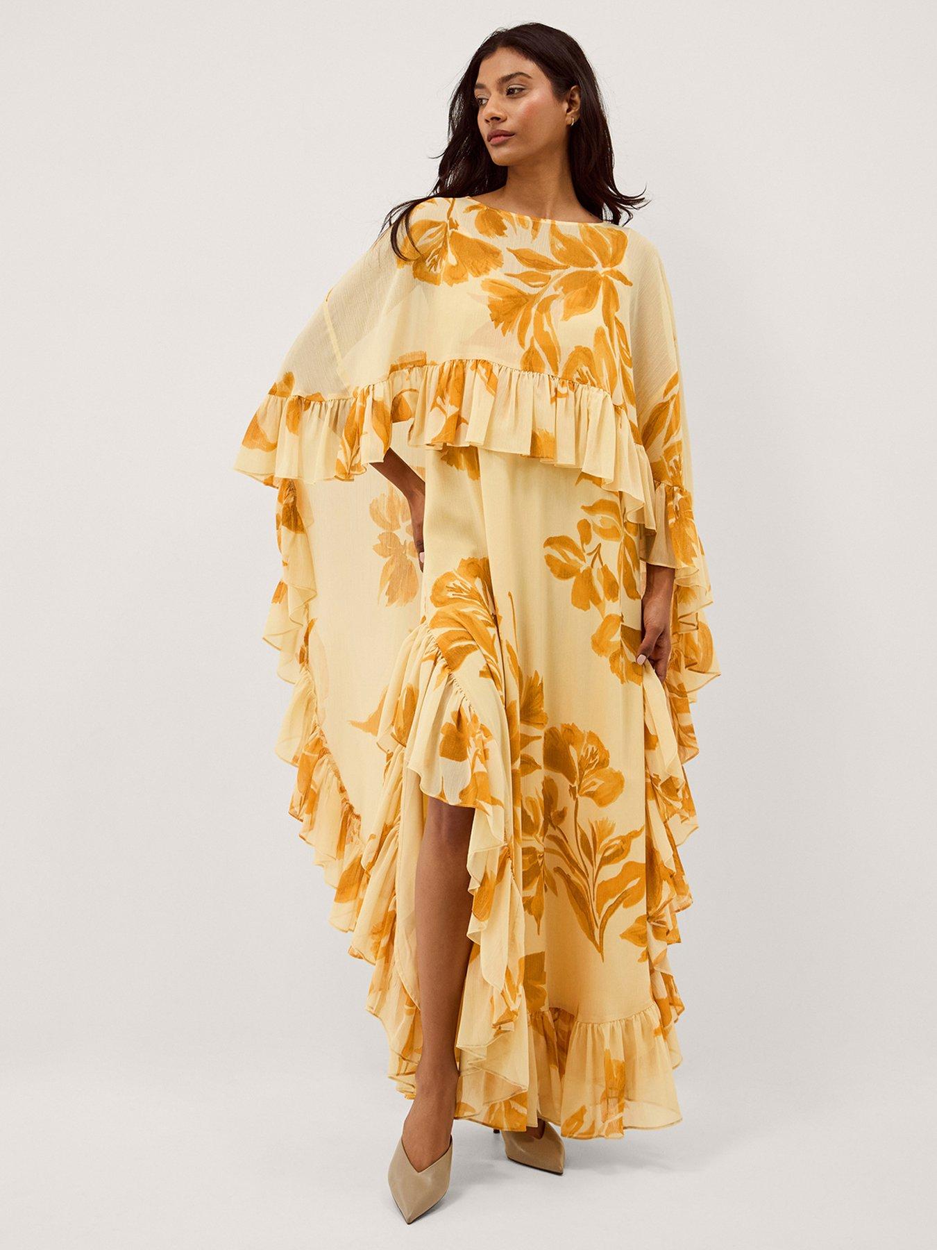 Image 1 of 5 of Monsoon Joanna Floral Cape Maxi Dress - Yellow