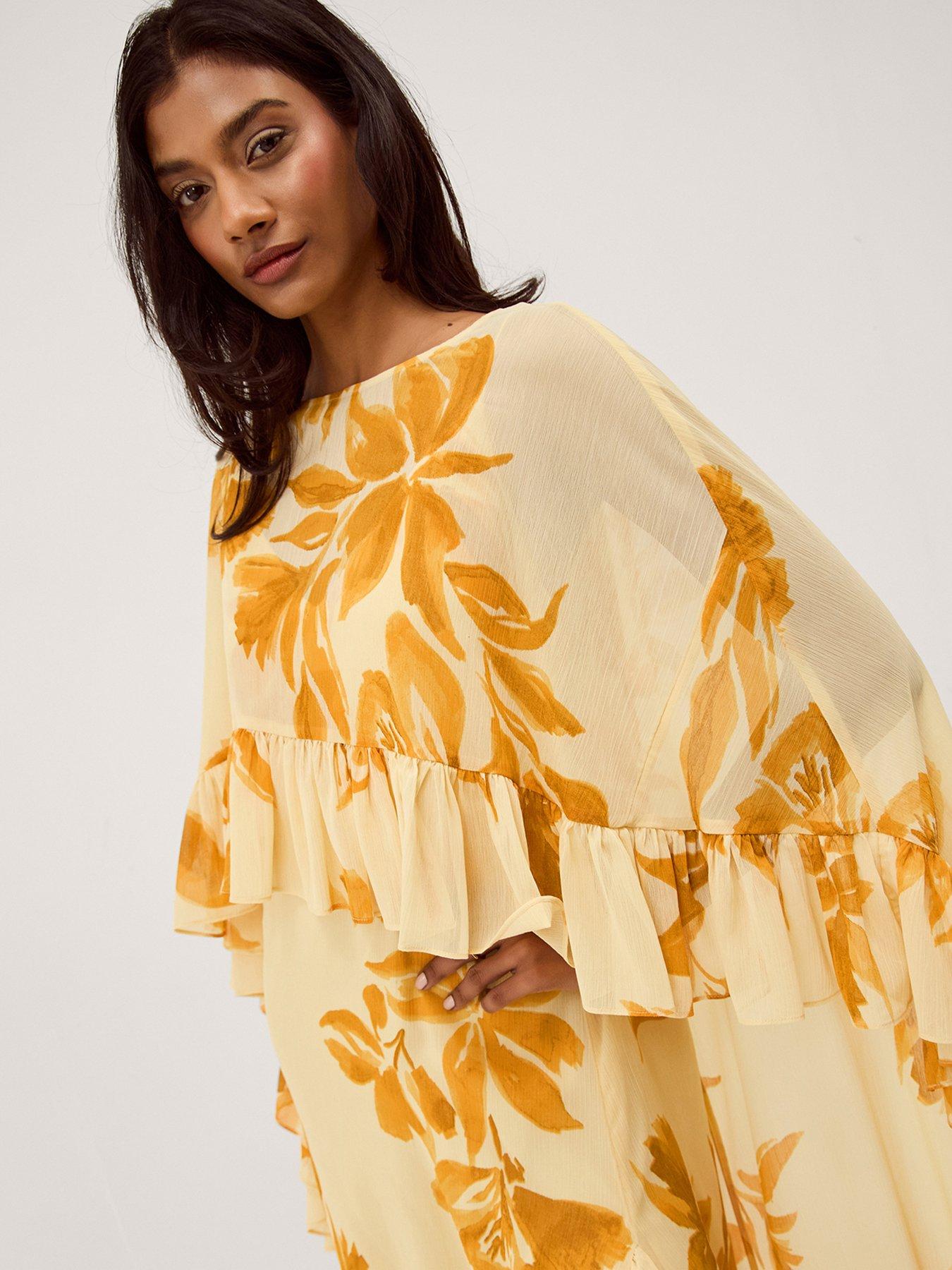 Image 3 of 5 of Monsoon Joanna Floral Cape Maxi Dress - Yellow