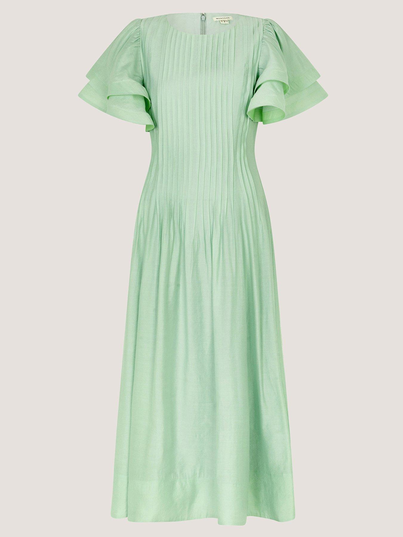 Image 5 of 5 of Monsoon Pelia Pleated Midi Dress - Green