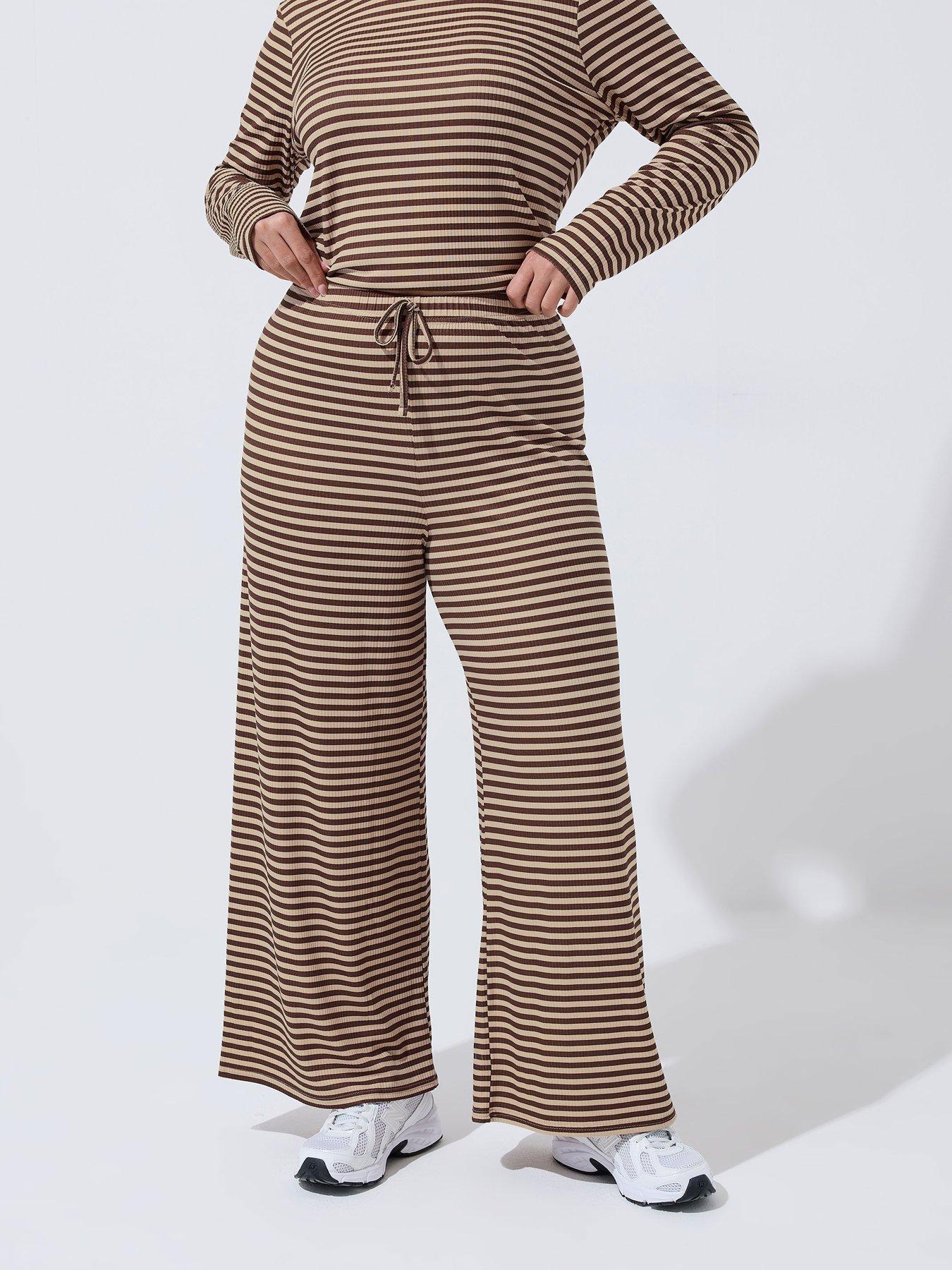 Yours Curve Stripe Printed Ribbed Trouser