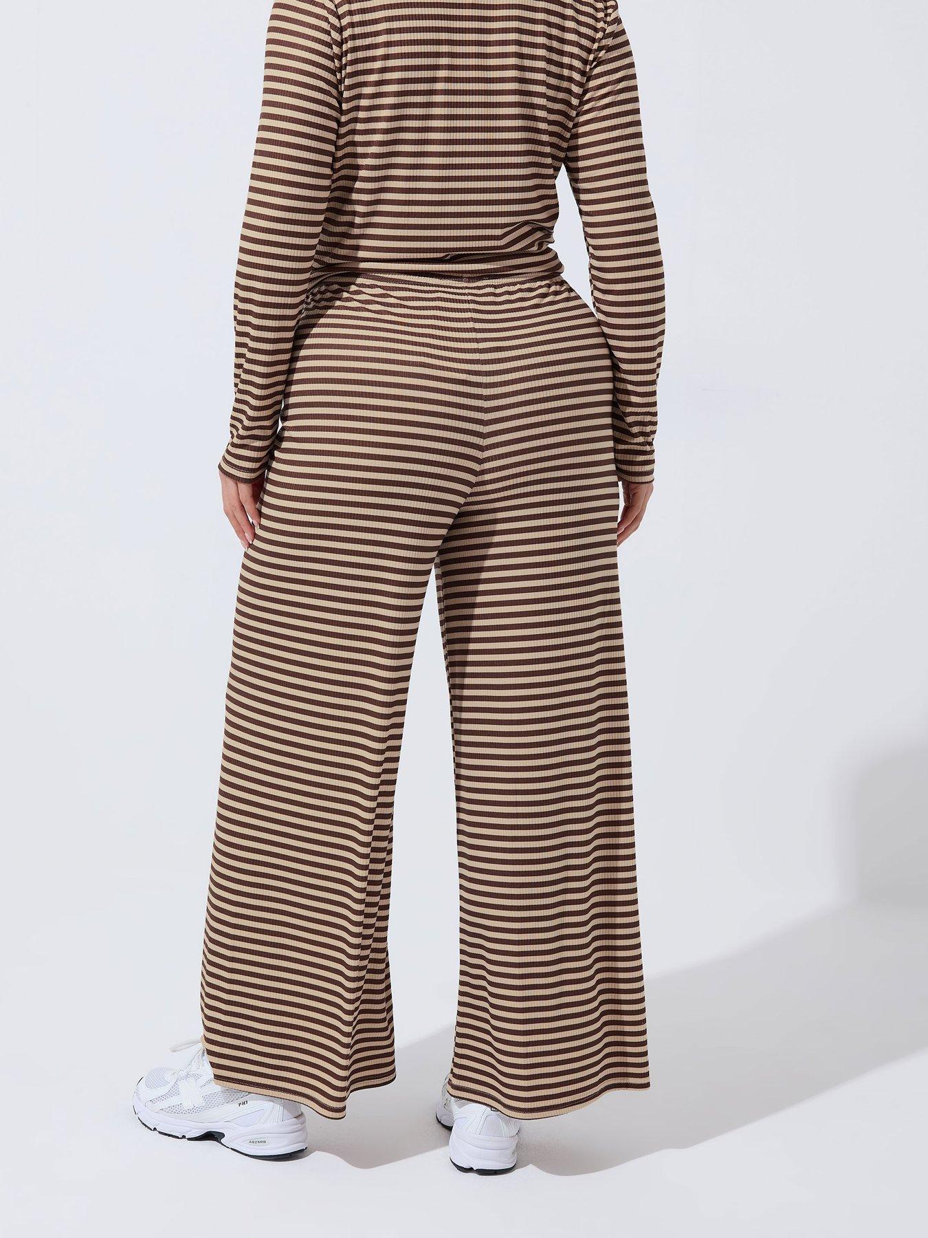 yours-curve-stripe-printed-ribbed-trouser-brownstillFront