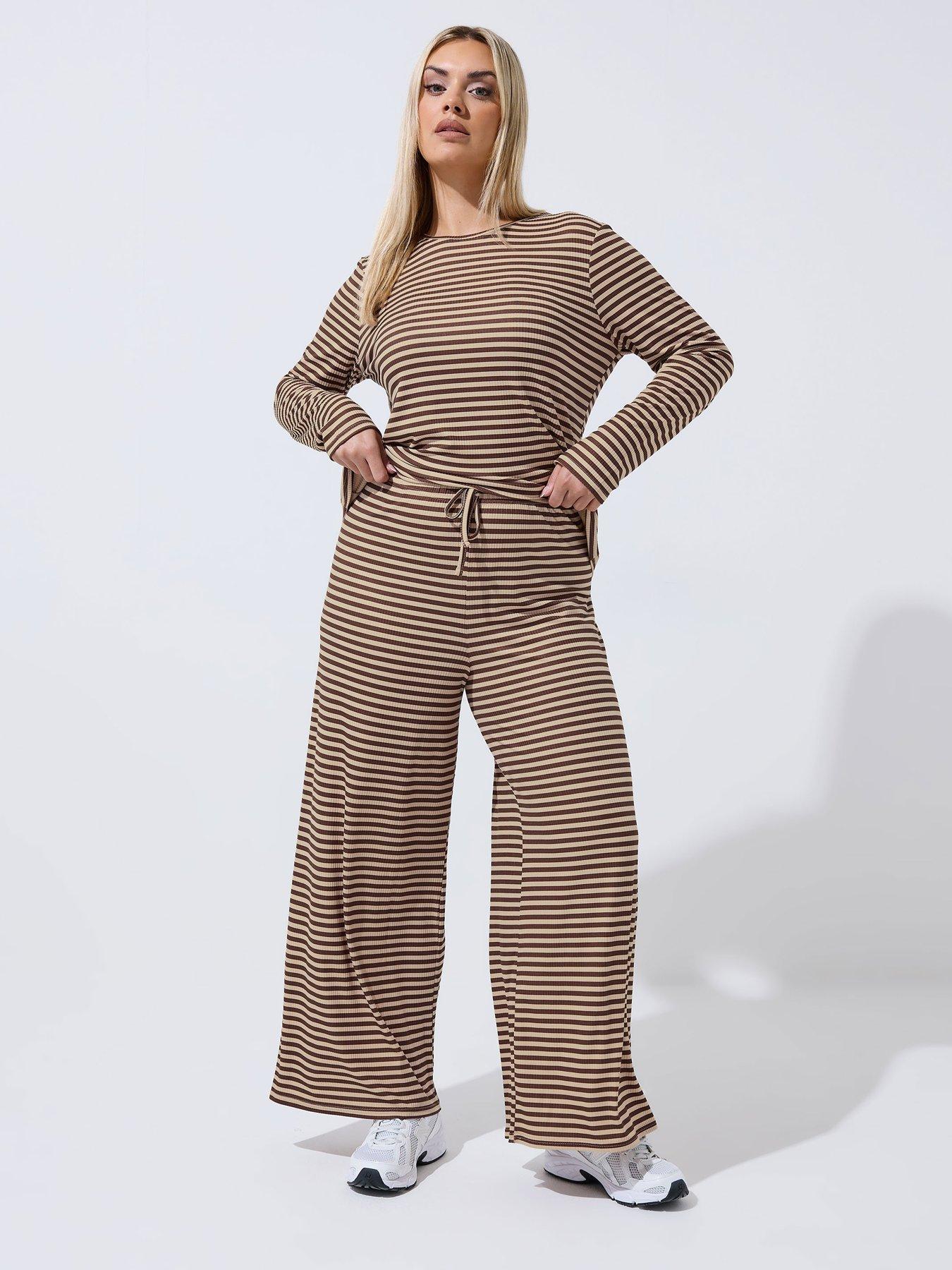 yours-curve-stripe-printed-ribbed-trouser-brownback