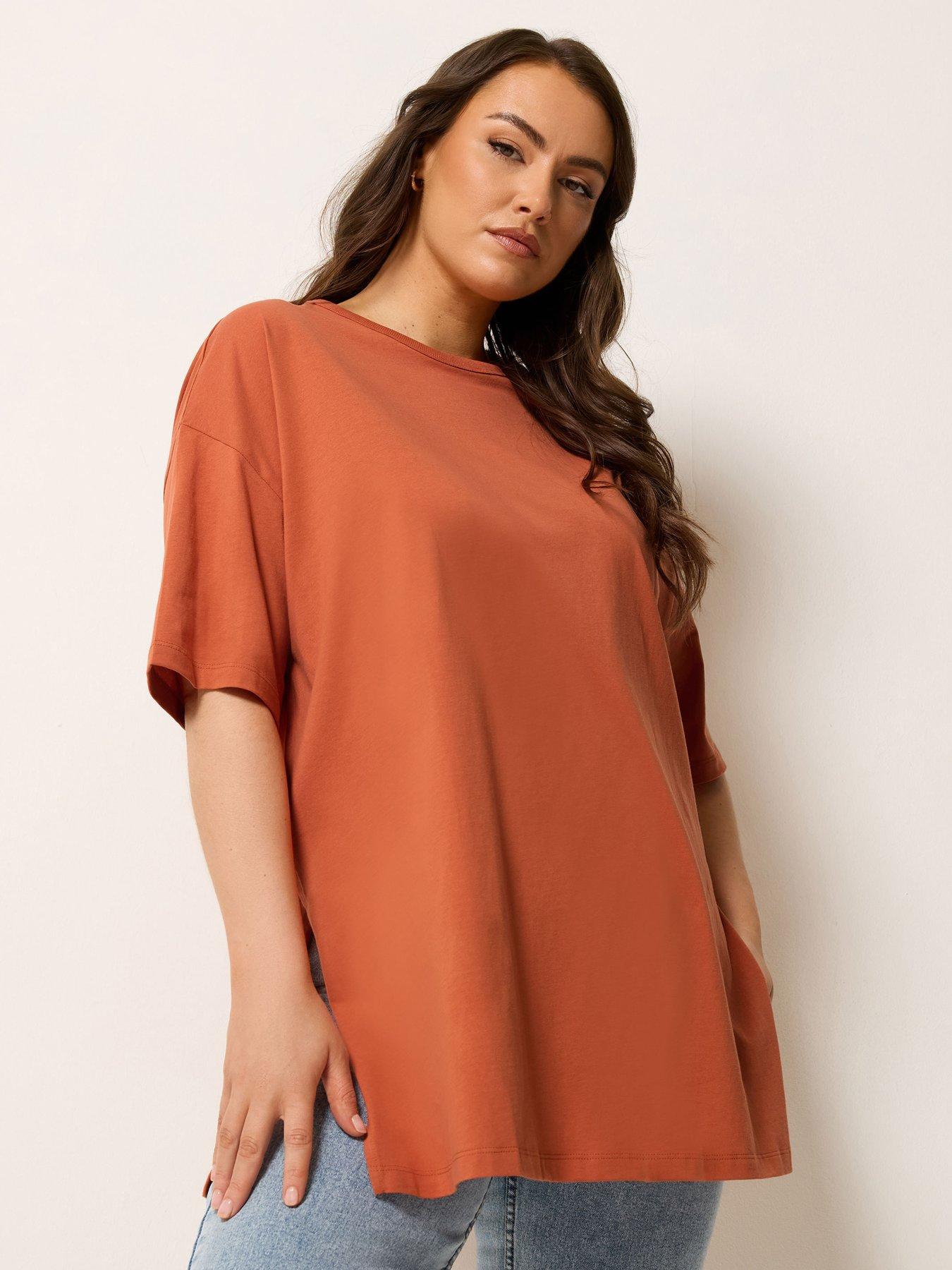 yours-curve-relaxed-longline-side-split-t-shirt-orange