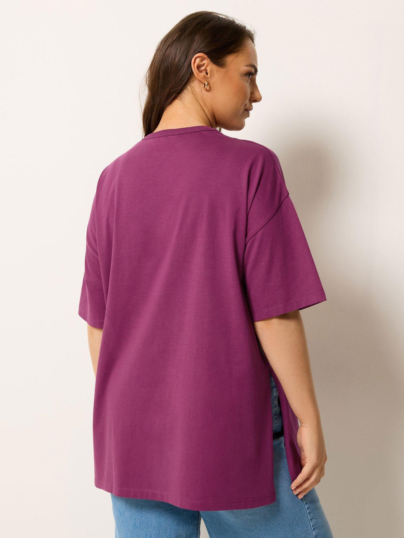 Image 2 of 5 of Yours Curve Relaxed Longline Side Split T-Shirt - Purple