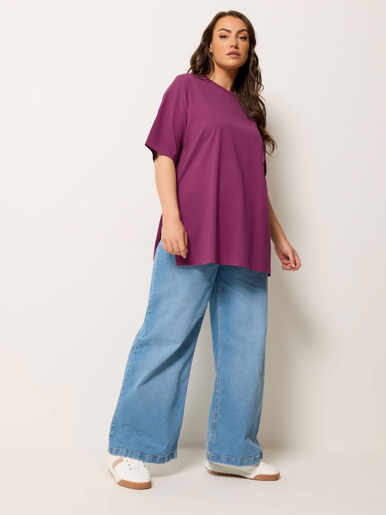 Image 3 of 5 of Yours Curve Relaxed Longline Side Split T-Shirt - Purple