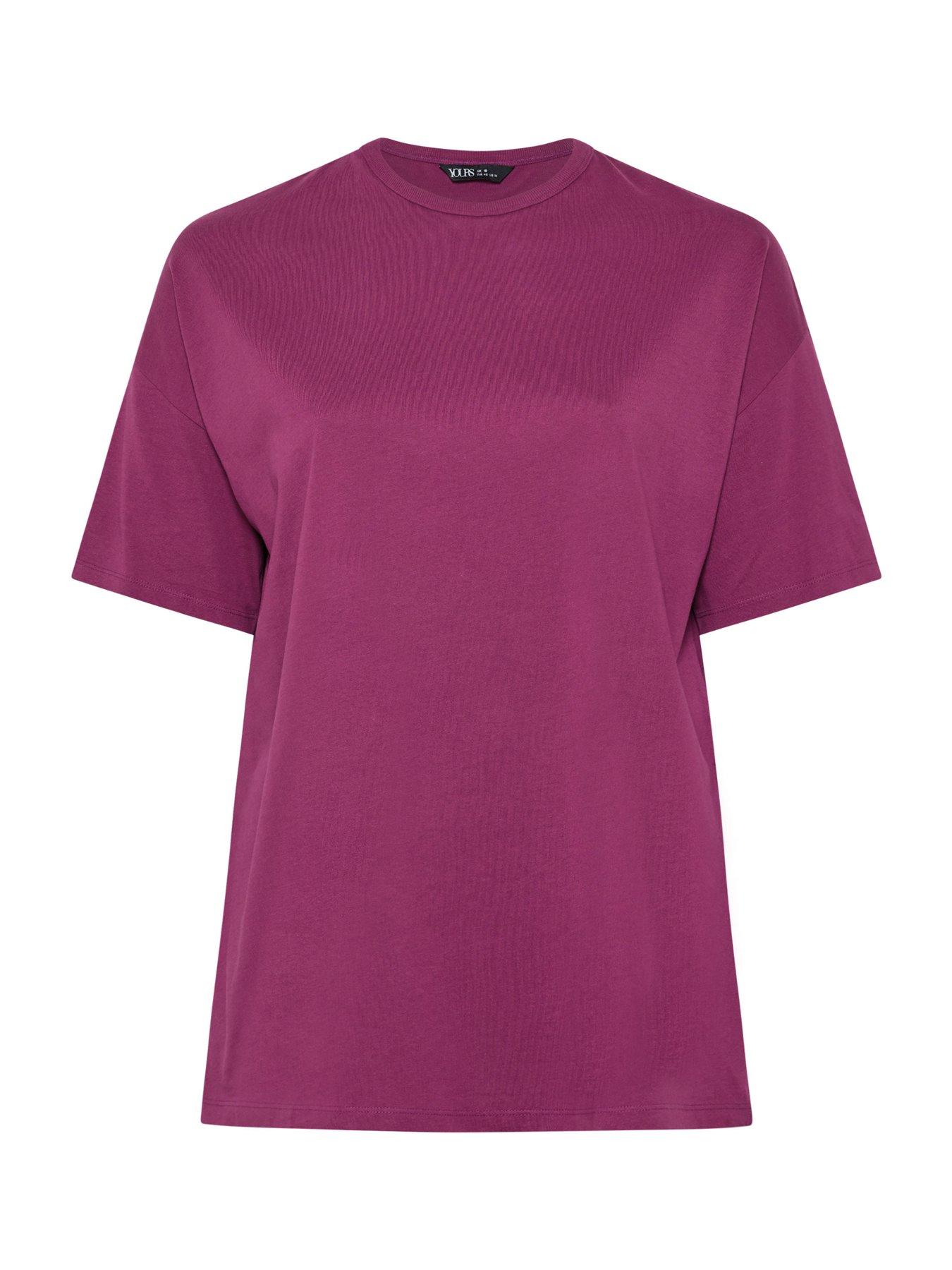 Image 5 of 5 of Yours Curve Relaxed Longline Side Split T-Shirt - Purple
