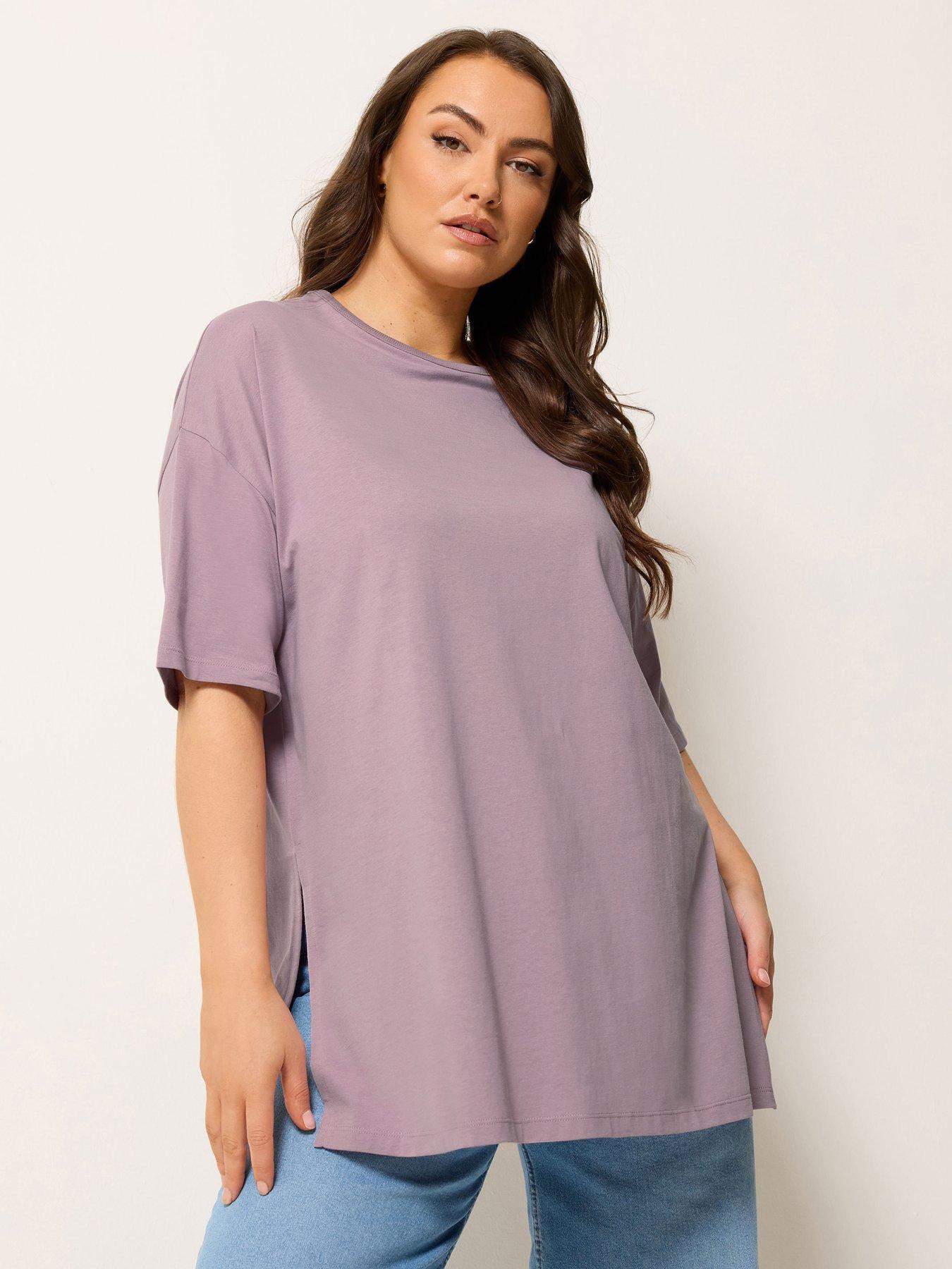 Yours Curve Relaxed Longline Side Split T-Shirt - Pink