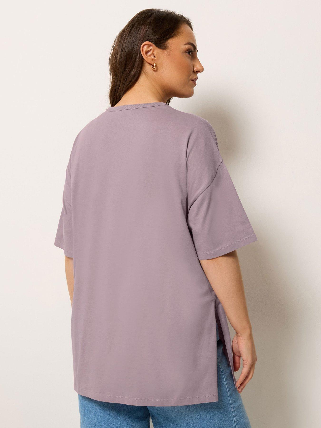 Image 2 of 5 of Yours Curve Relaxed Longline Side Split T-Shirt - Pink