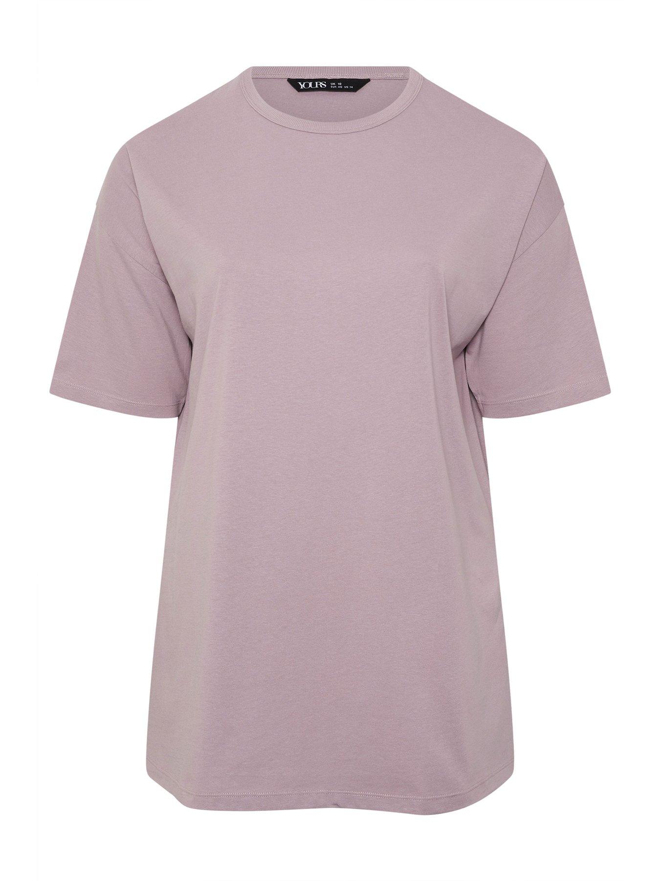 Image 5 of 5 of Yours Curve Relaxed Longline Side Split T-Shirt - Pink