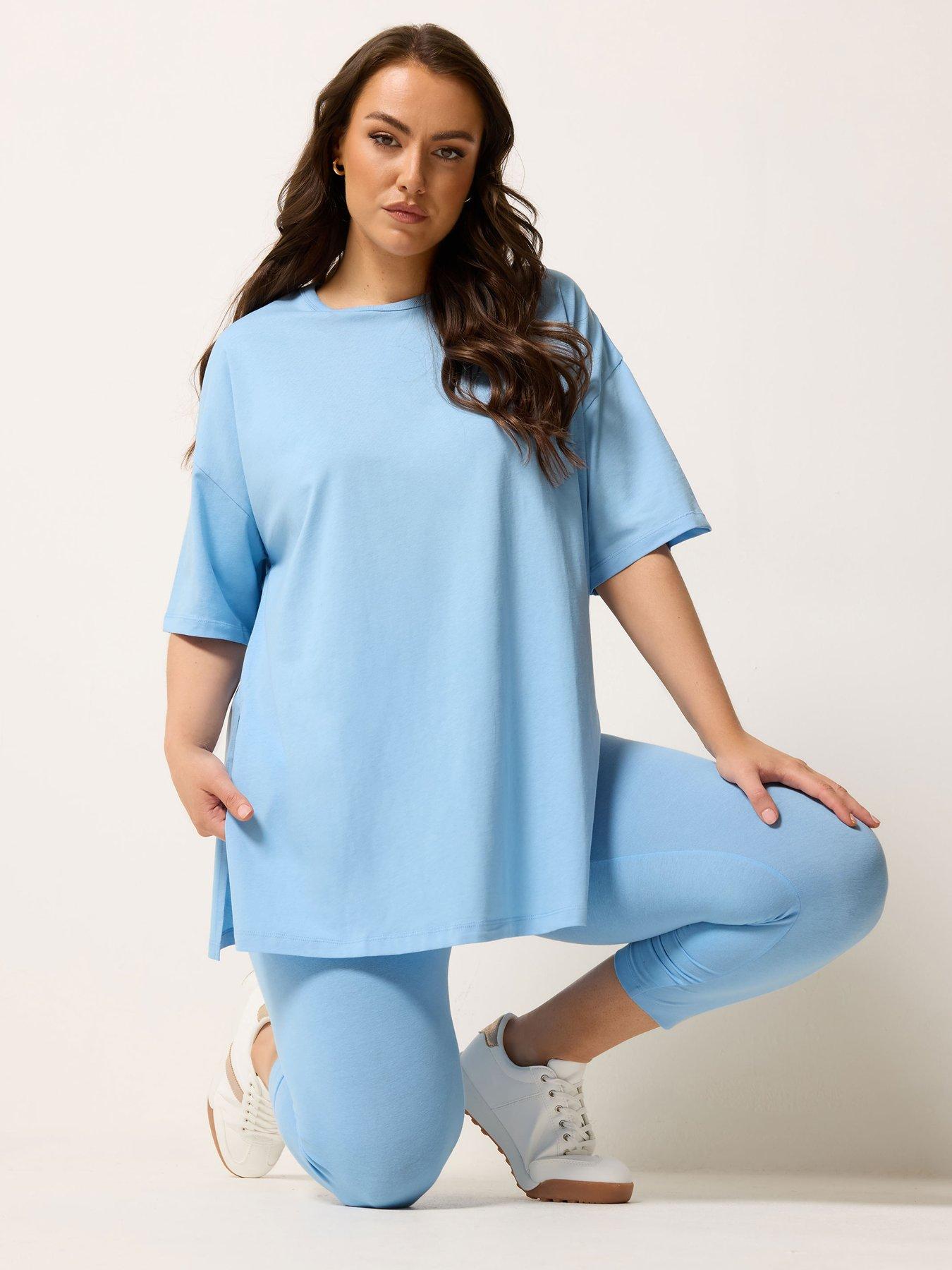 yours-curve-relaxed-longline-side-split-t-shirt-bluefront