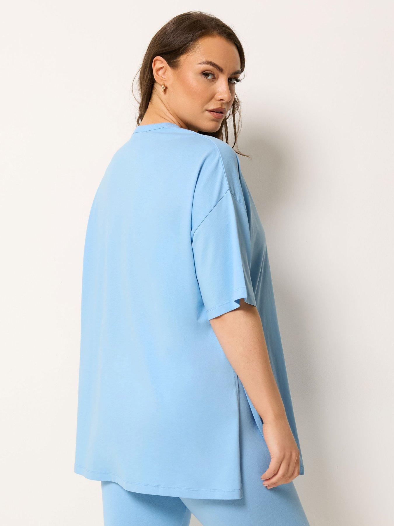 yours-curve-relaxed-longline-side-split-t-shirt-bluestillFront