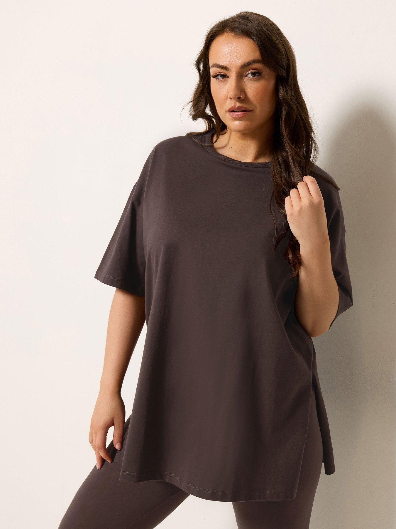 yours-curve-relaxed-longline-side-split-t-shirt-brown