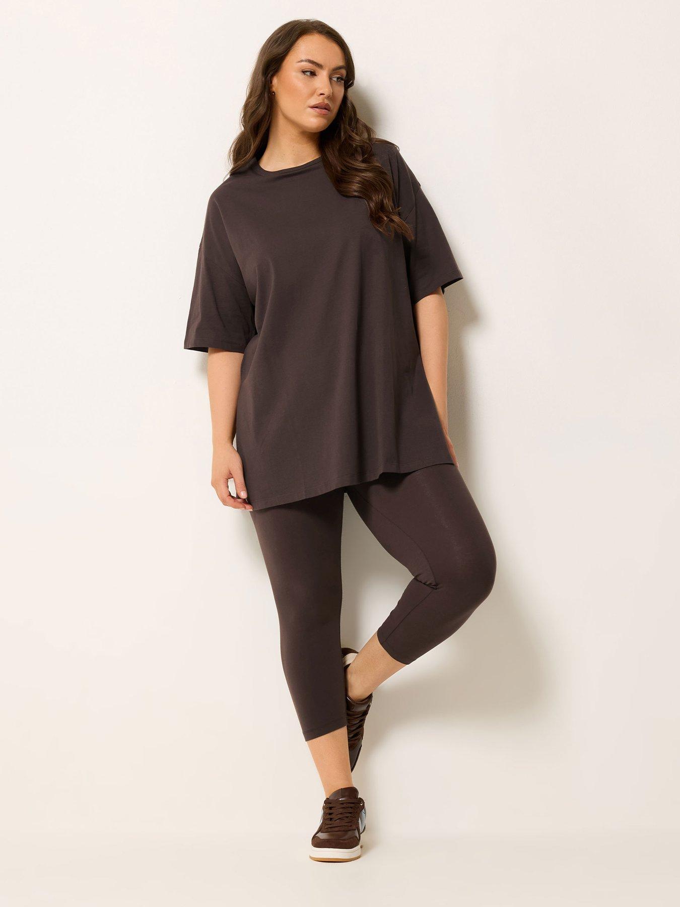 Image 3 of 5 of Yours Curve Relaxed Longline Side Split T-Shirt - Brown