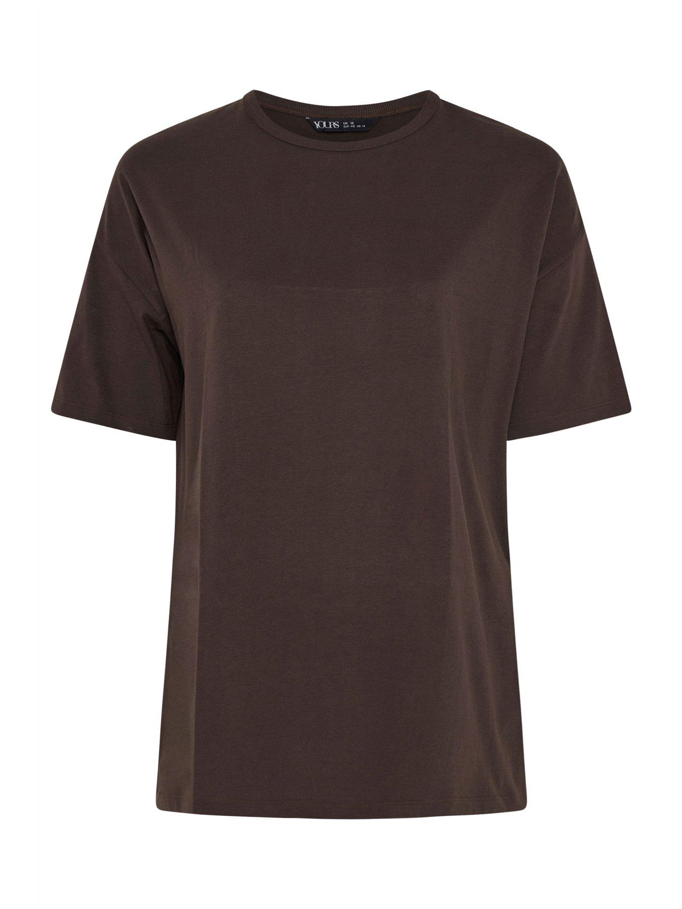 Image 5 of 5 of Yours Curve Relaxed Longline Side Split T-Shirt - Brown