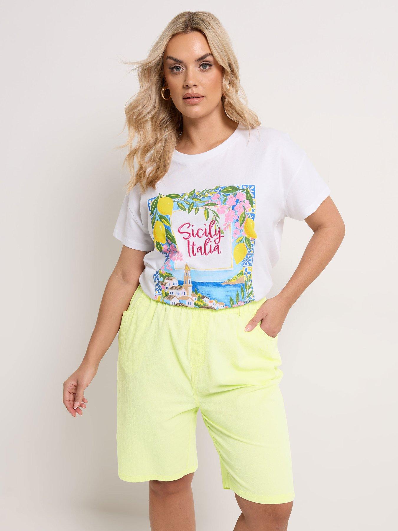 Image 1 of 5 of Yours Curve Cool Cotton Shorts - Yellow