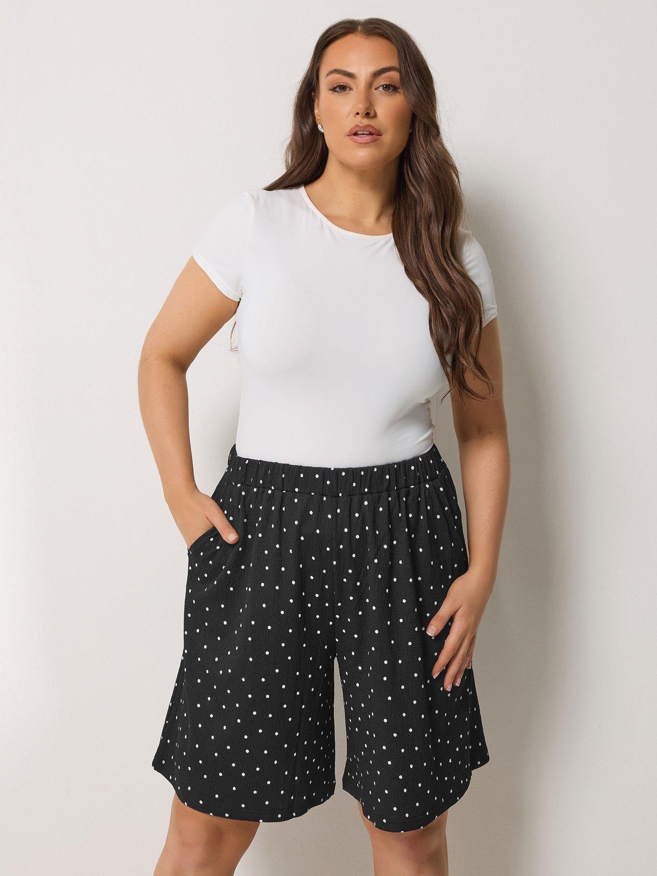 Yours Curve Jersey Crinkle Polka Dot Shorts