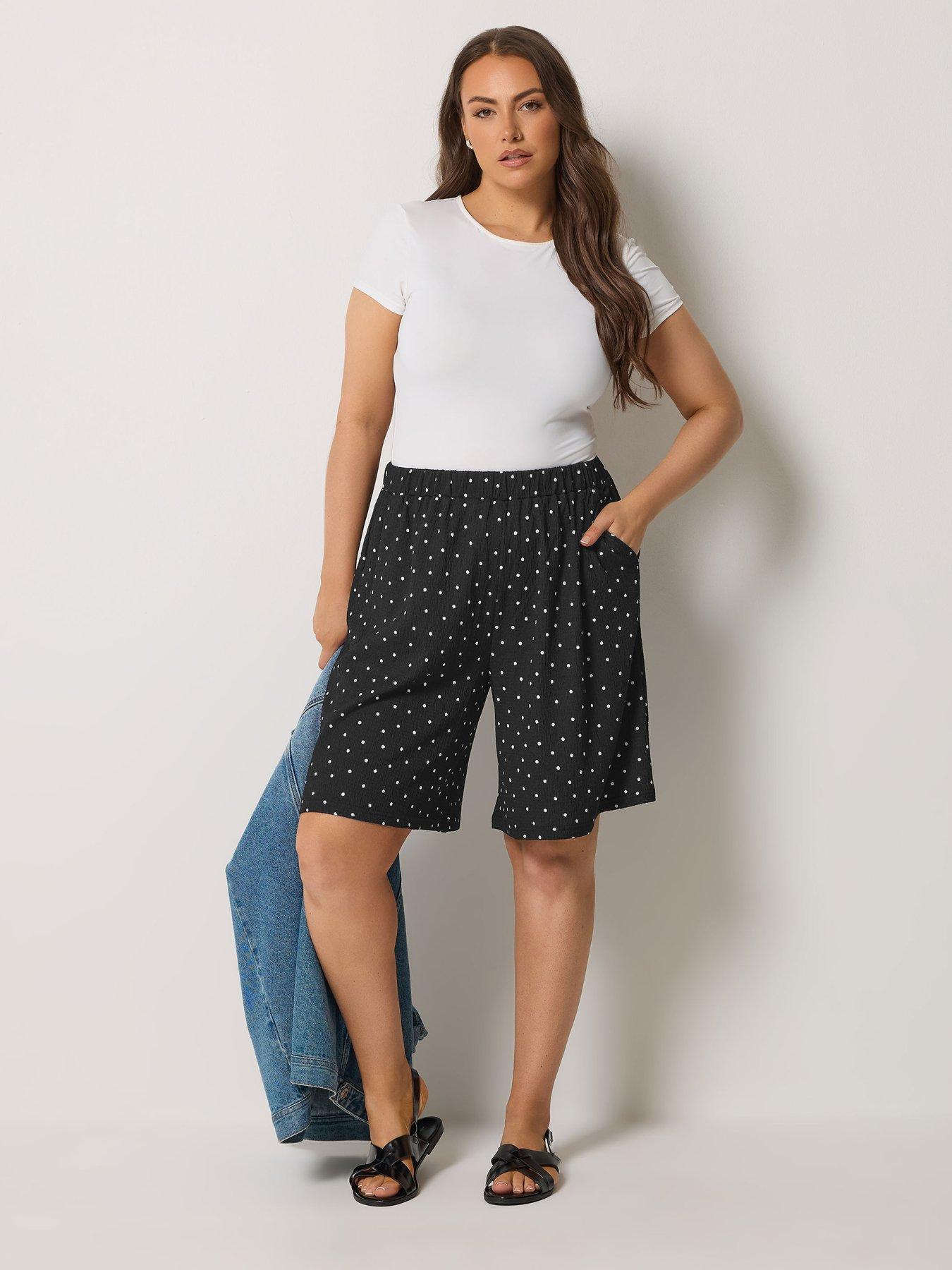yours-curve-jersey-crinkle-polka-dot-shorts-blackback