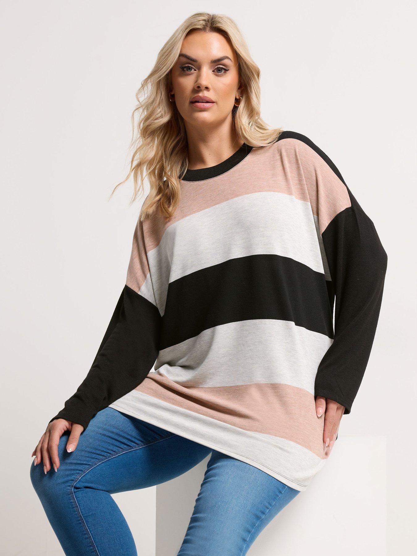 Image 1 of 5 of Yours Curve Bold Stripe Top - Black