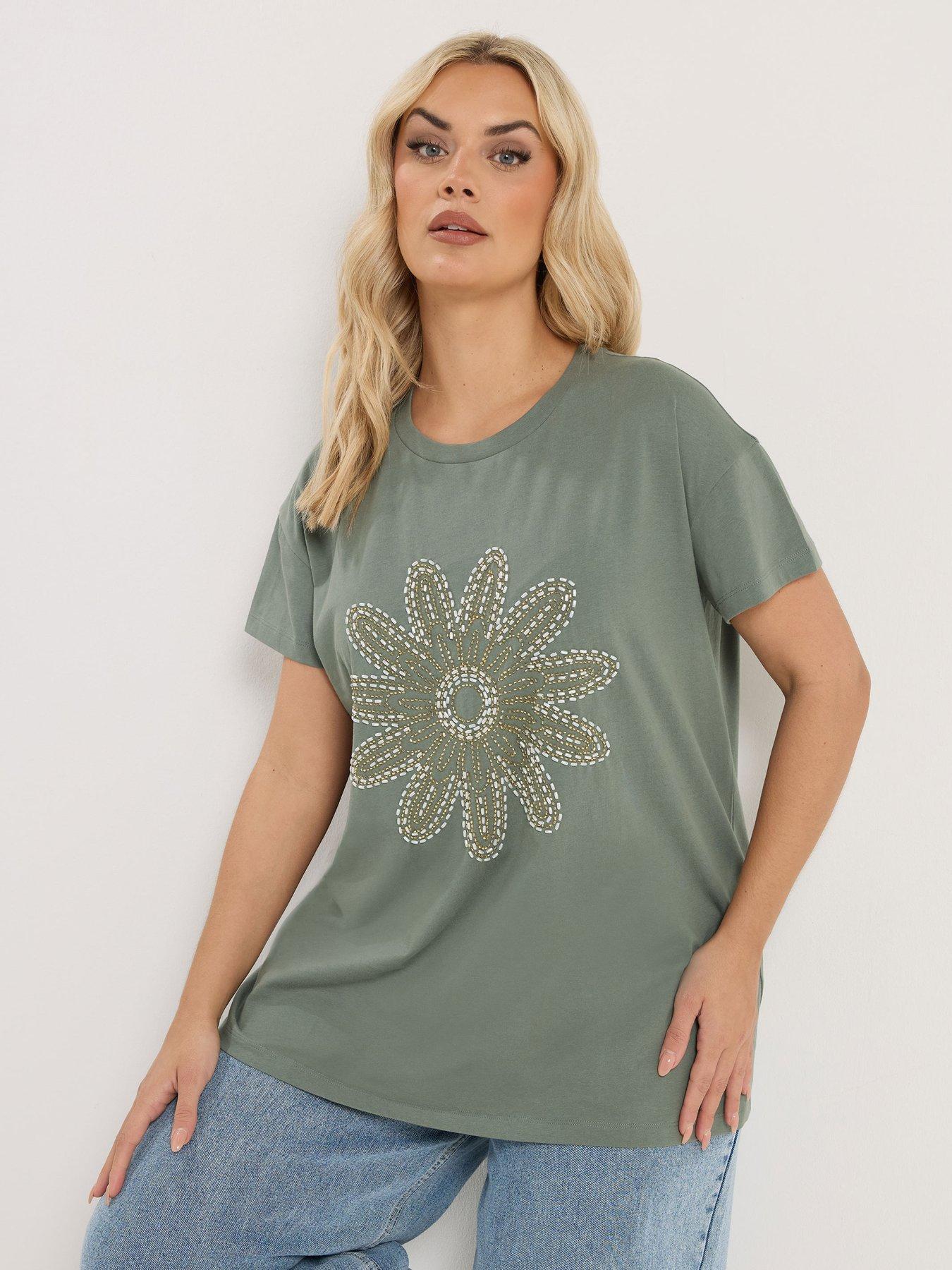 Image 1 of 5 of Yours Curve Placement Core T-Shirt - Green