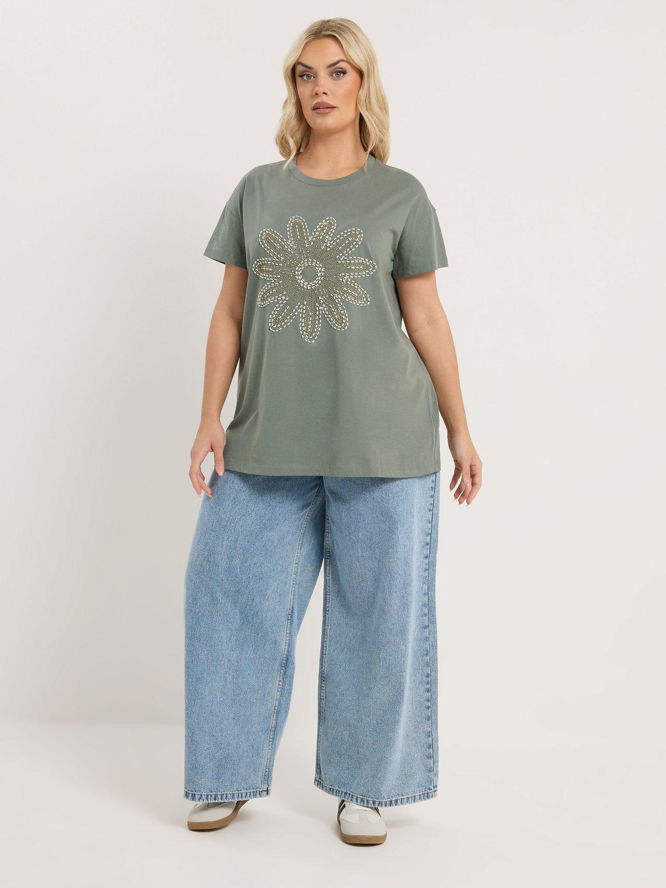 Image 3 of 5 of Yours Curve Placement Core T-Shirt - Green