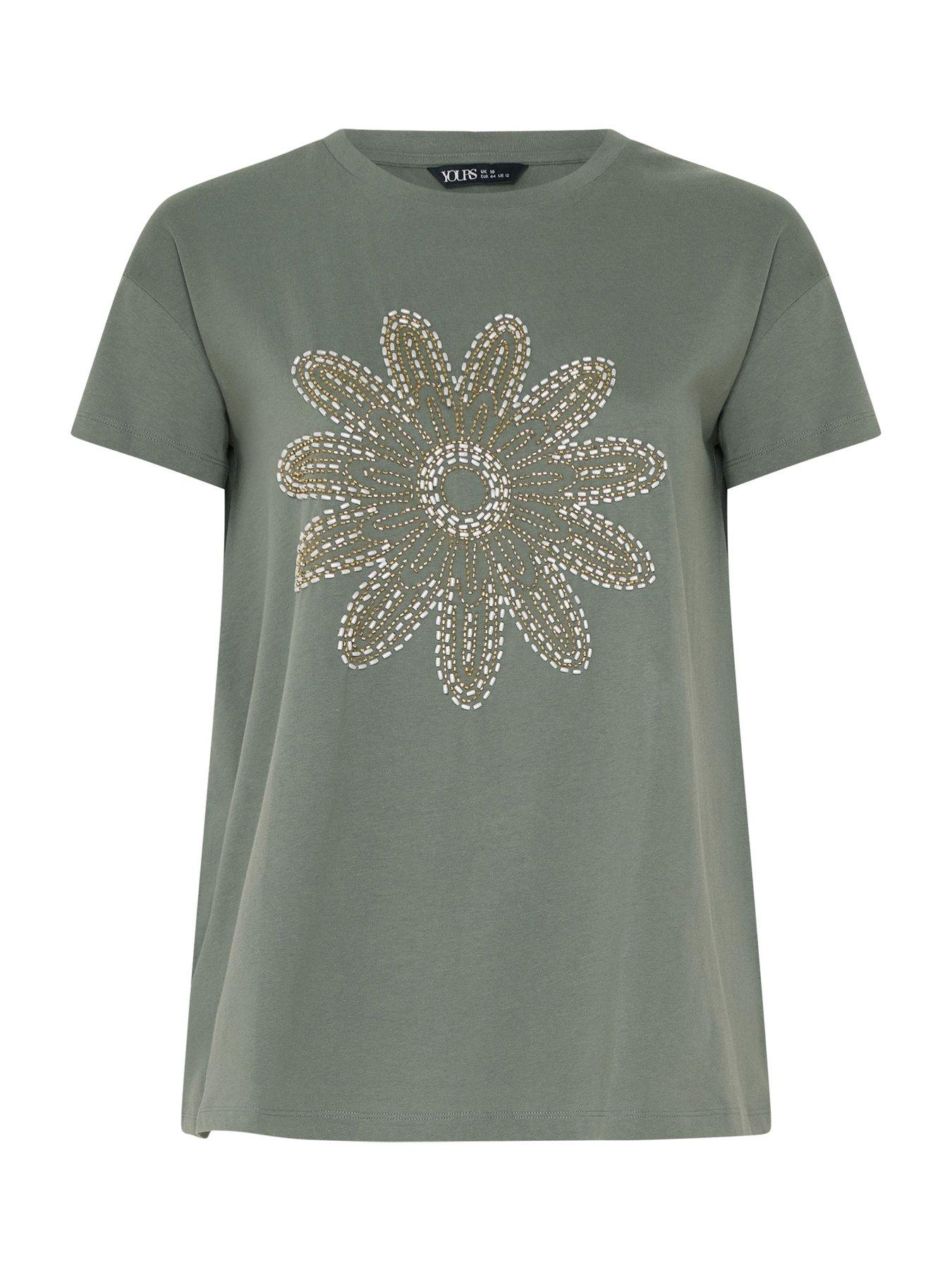 Image 5 of 5 of Yours Curve Placement Core T-Shirt - Green