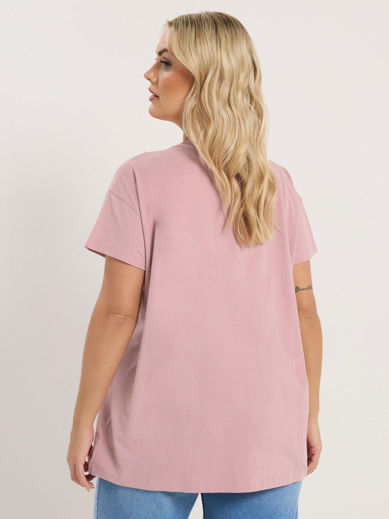 Image 2 of 5 of Yours Curve Placement Core T-Shirt - Pink