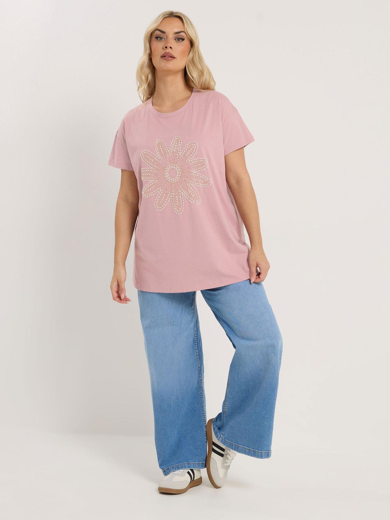 Image 3 of 5 of Yours Curve Placement Core T-Shirt - Pink