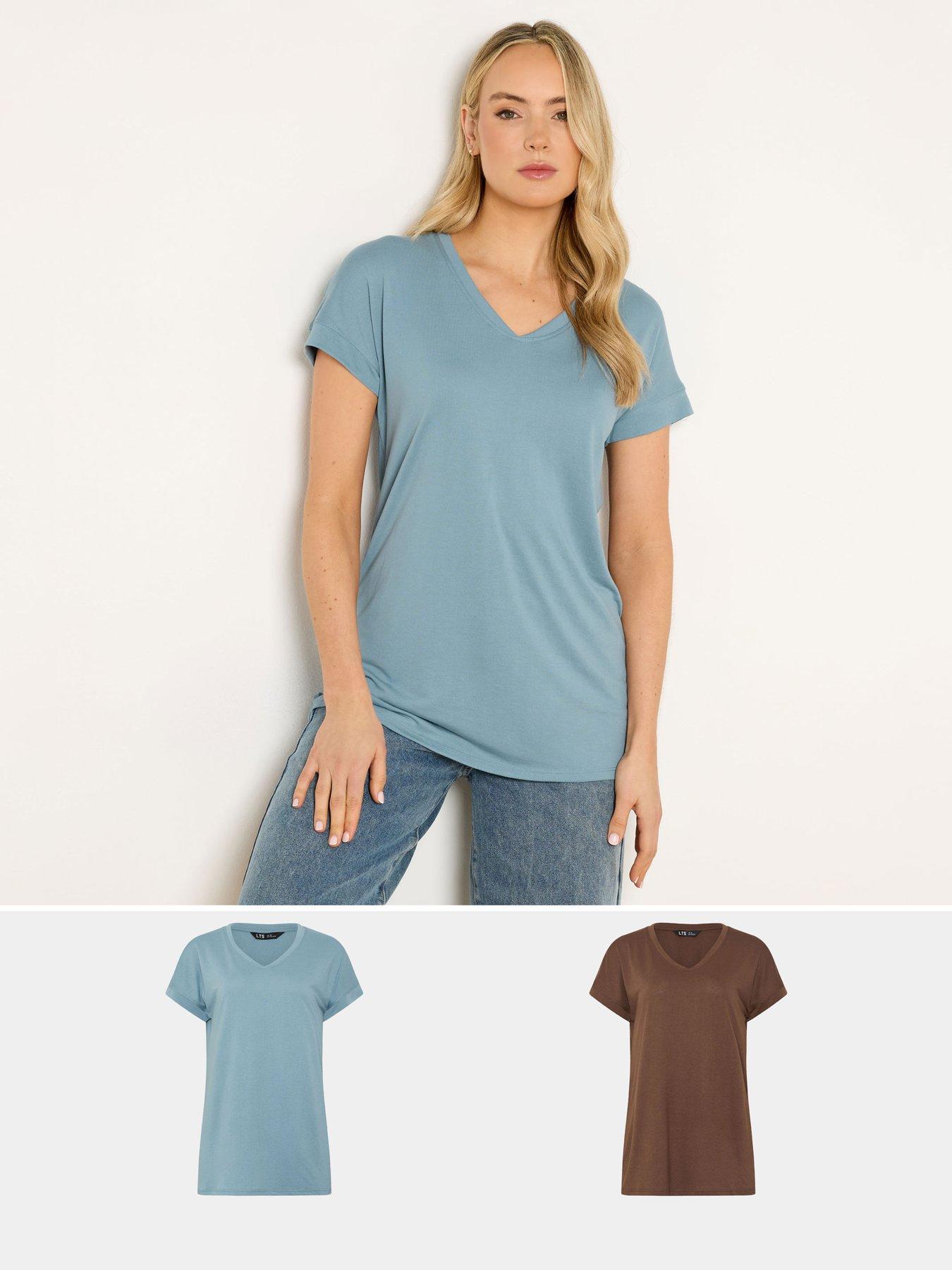 Image 1 of 6 of Long Tall Sally 2 Pack Basic V-Neck Modal T-Shirt - Blue